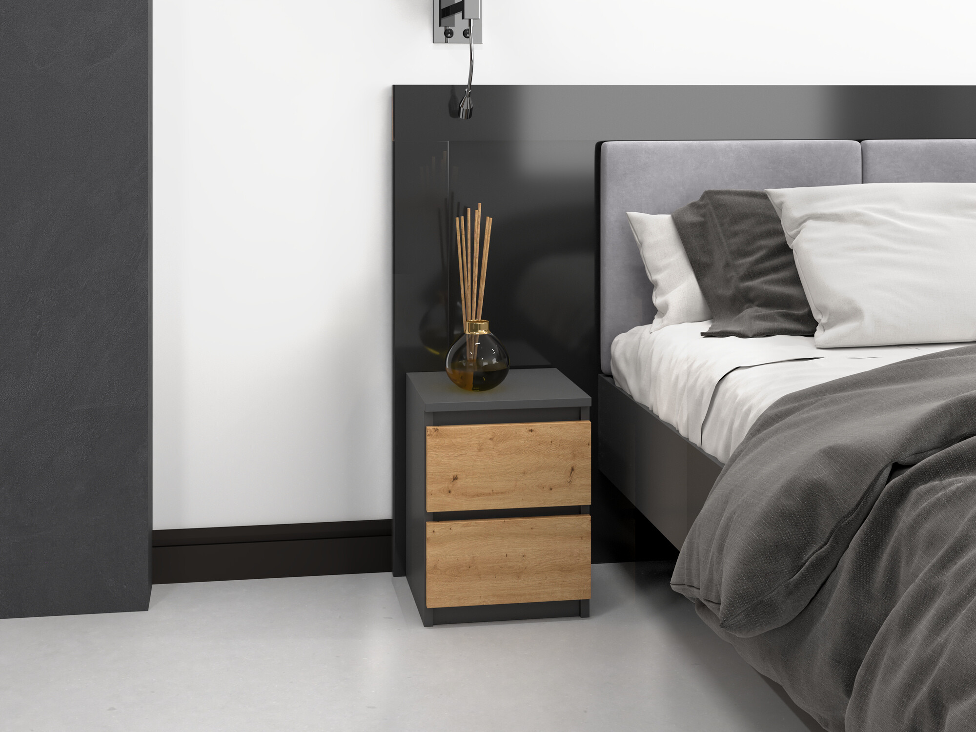 Bedside table Elbvelu 107 (Anthracite + Artisan oak)