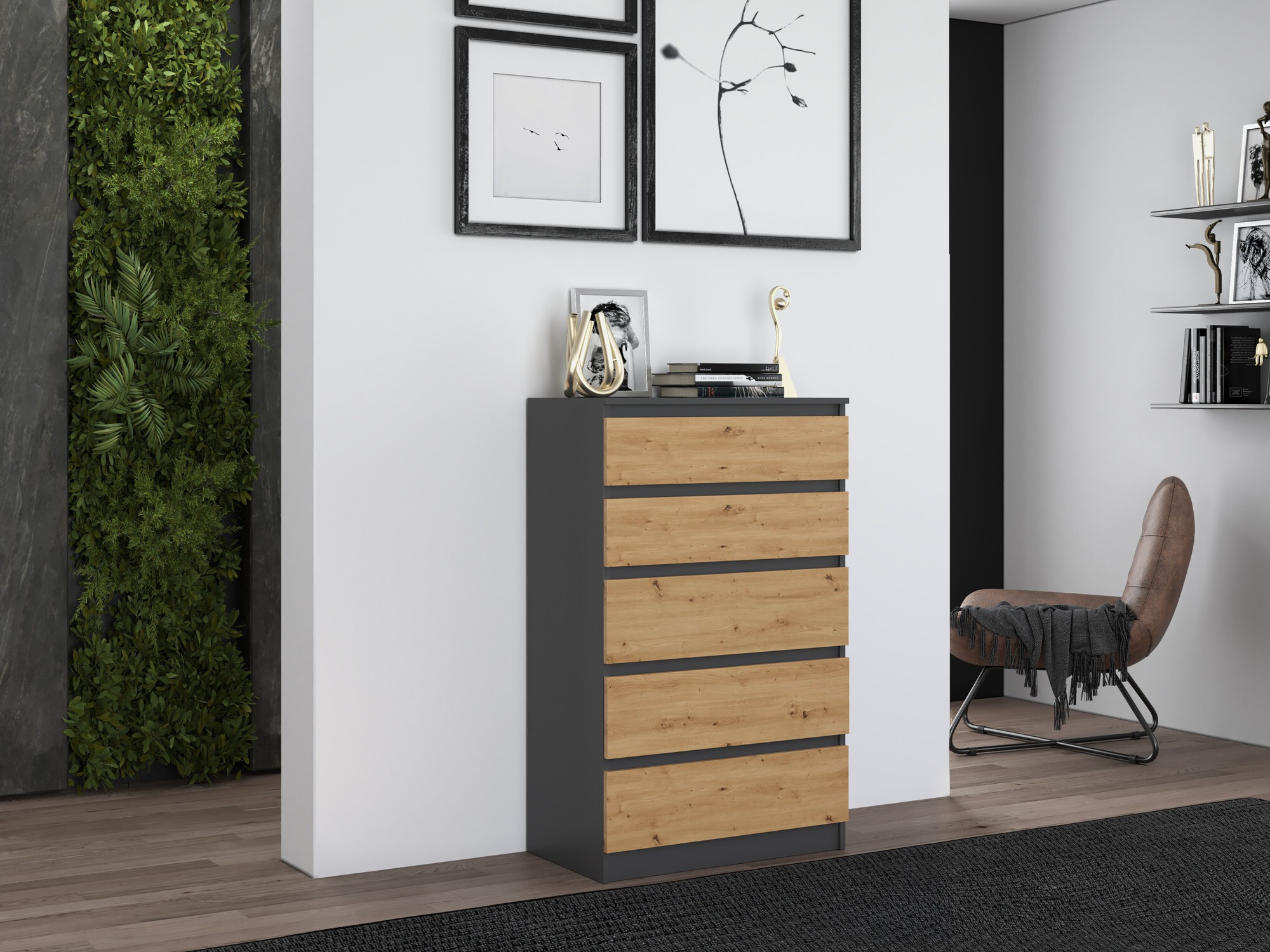 Chest of drawers Elbvelu 104 (Anthracite + Artisan oak)