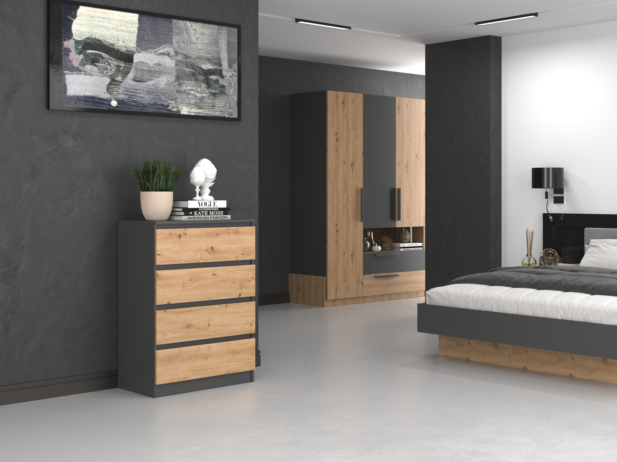 Chest of drawers Elbvelu 105 (Anthracite + Artisan oak)