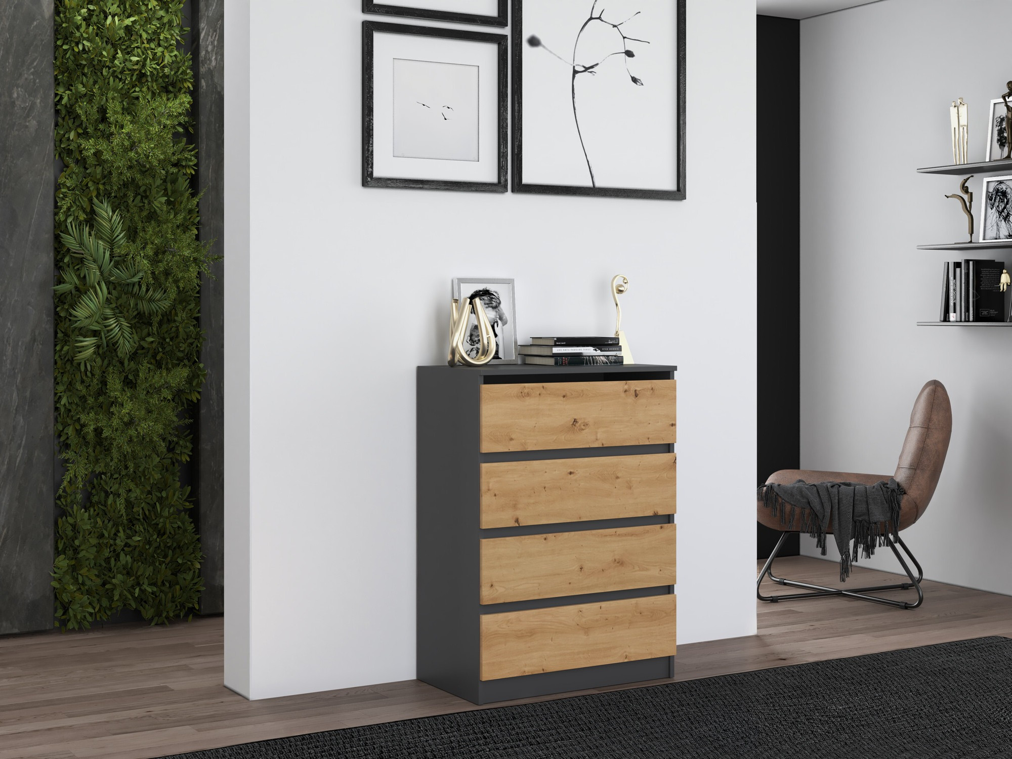 Chest of drawers Elbvelu 105 (Anthracite + Artisan oak)