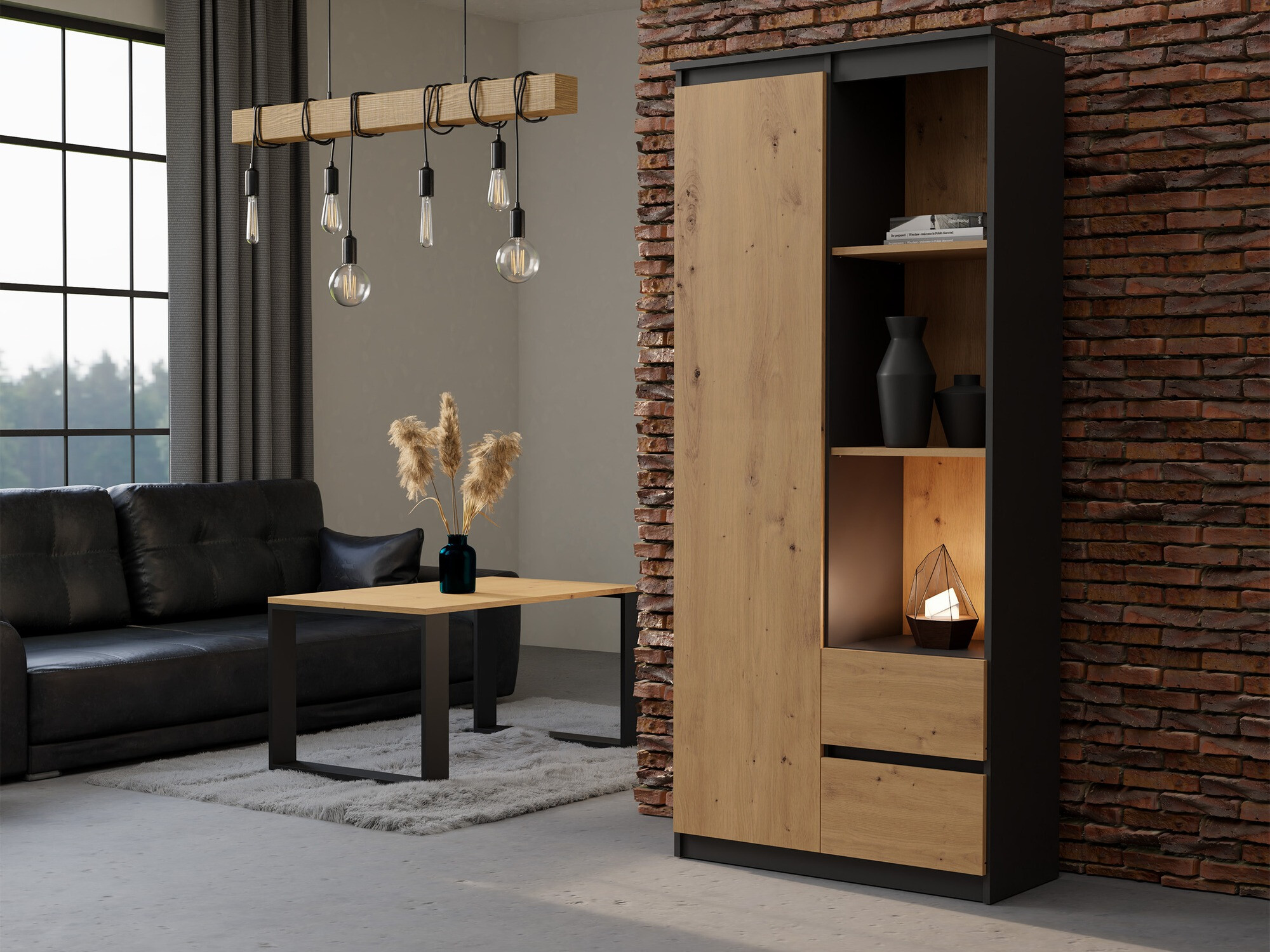 Bookcase Mandeville 182 (Anthracite + Artisan oak)