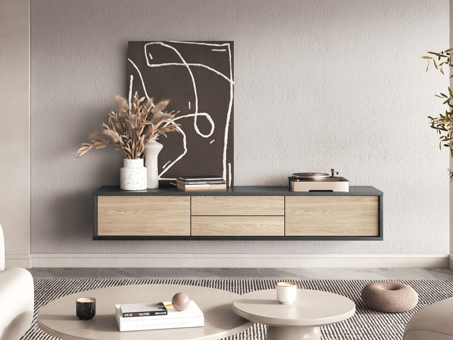 TV stand Austin 325 (Anthracite + Oak)