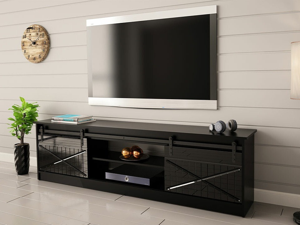 TV stand Charlotte 156 (Black + Glossy black)