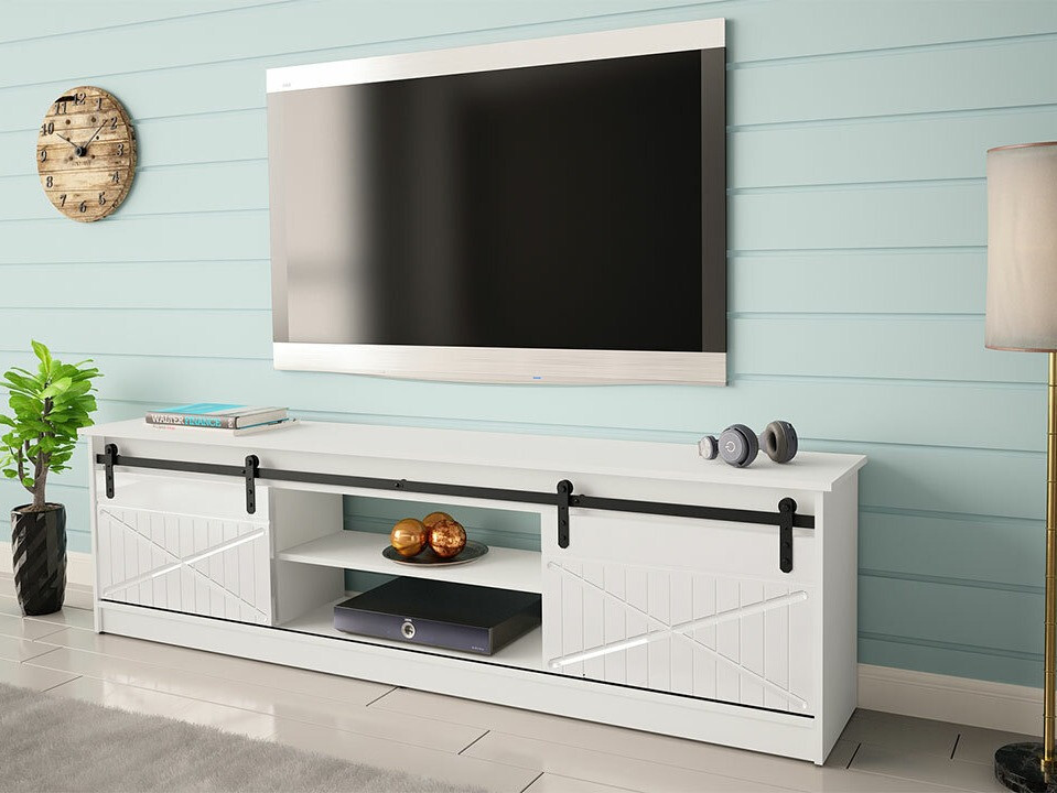 TV stand Charlotte 156 (White + Glossy white)