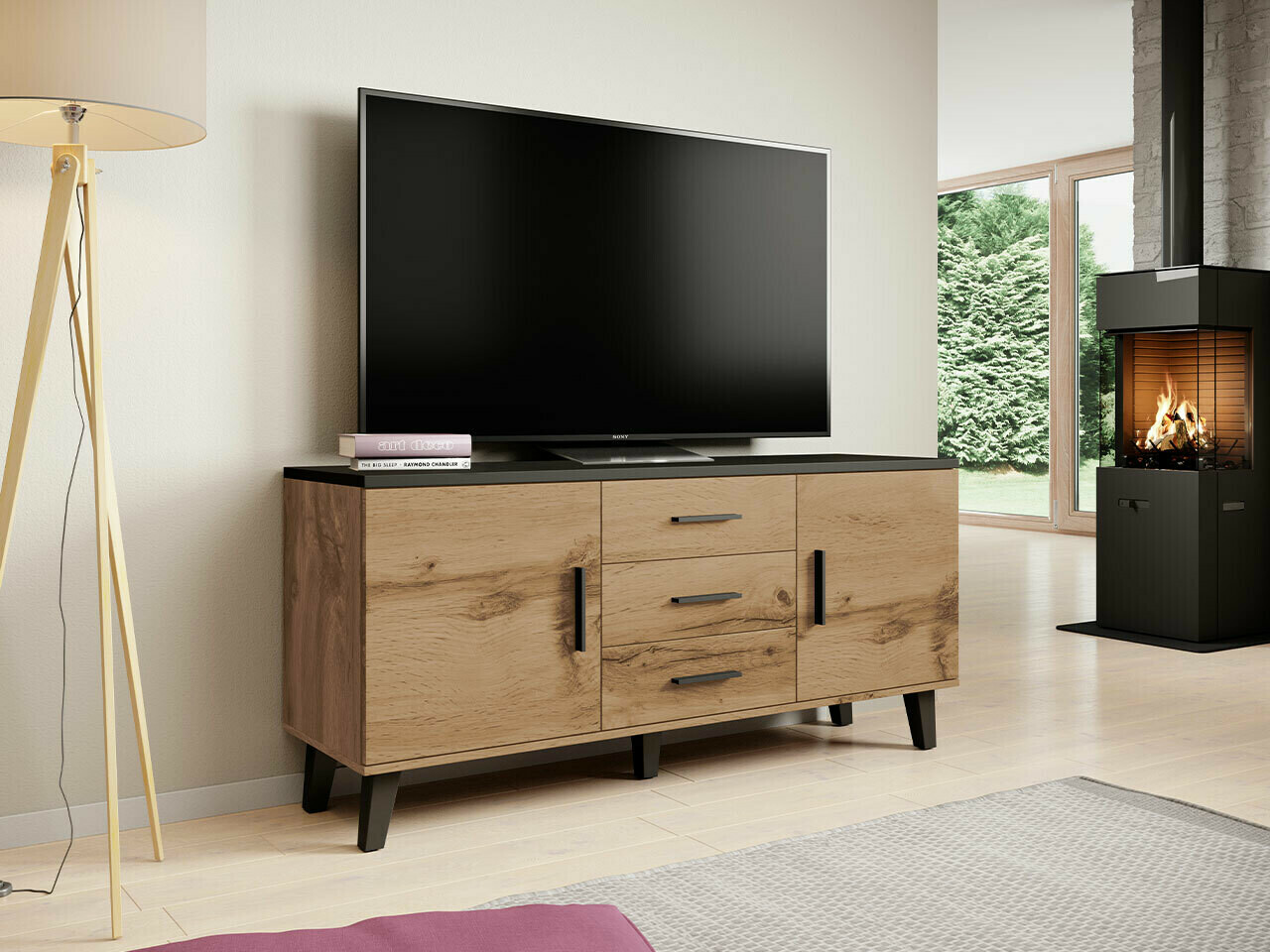 TV stand Larfloi 107 (Wotan Oak + Black)