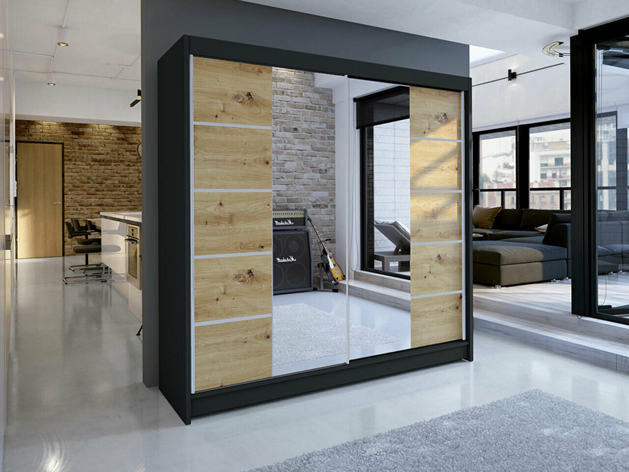 Wardrobe Closico Cavaris V (Black + Artisan oak)