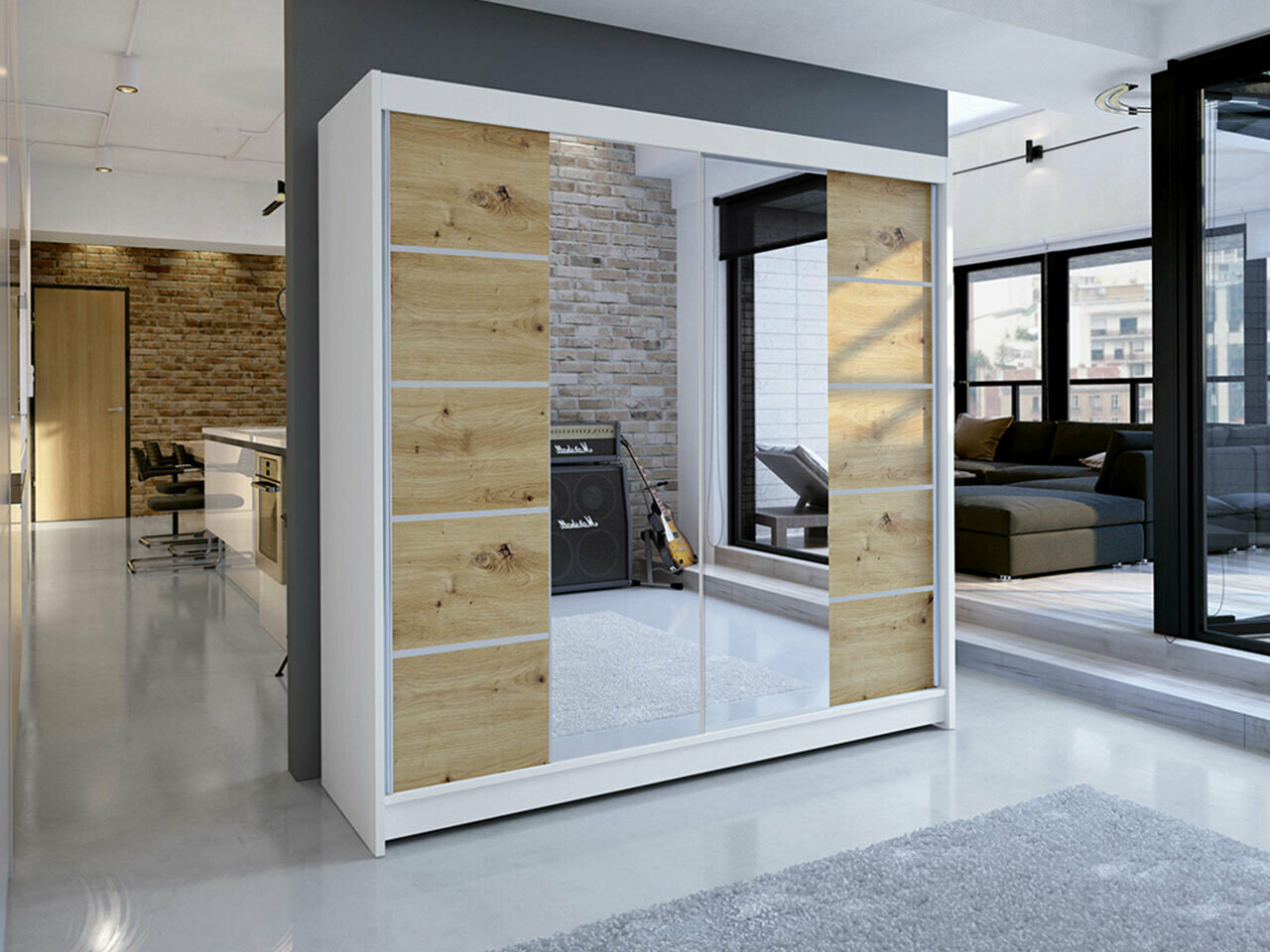 Wardrobe Closico Cavaris V (White + Artisan oak)
