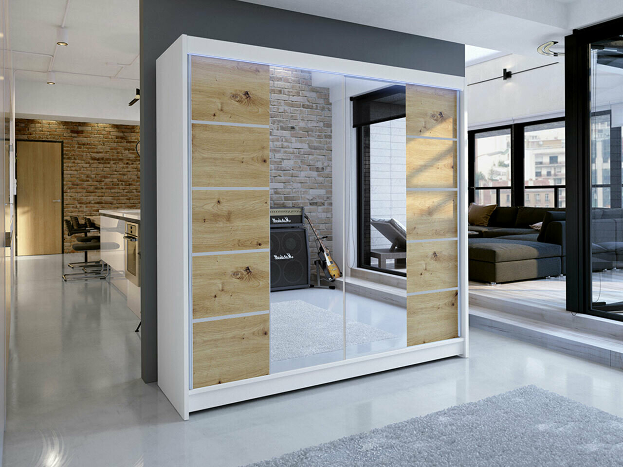 Wardrobe Closico Cavaris V (White + Artisan oak)