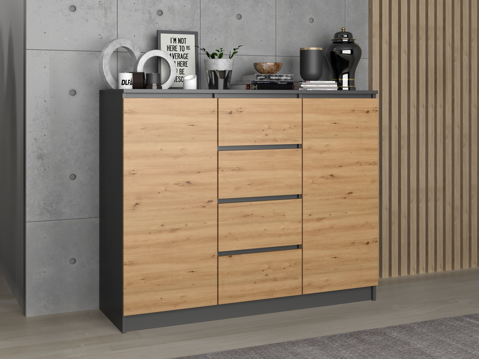 Chest of drawers Elbvelu 113 (Anthracite + Artisan oak)