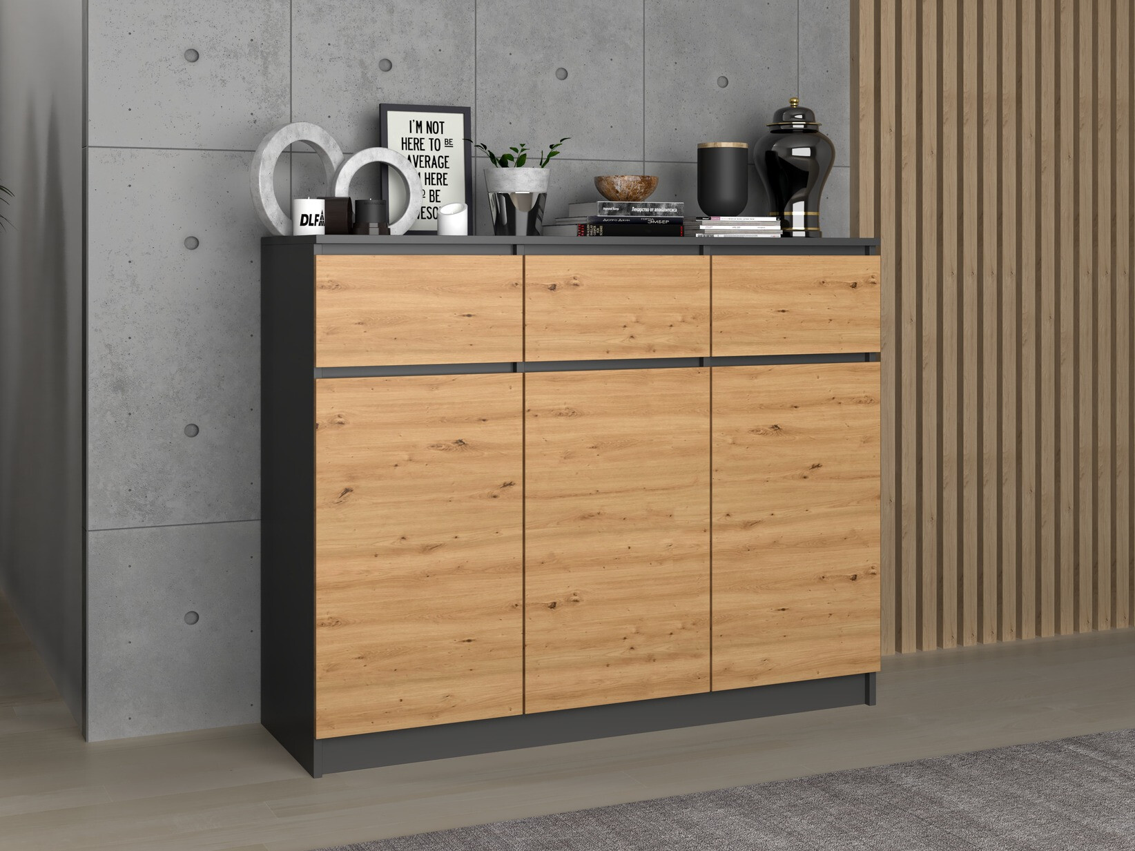 Chest of drawers Elbvelu 115 (Anthracite + Artisan oak)