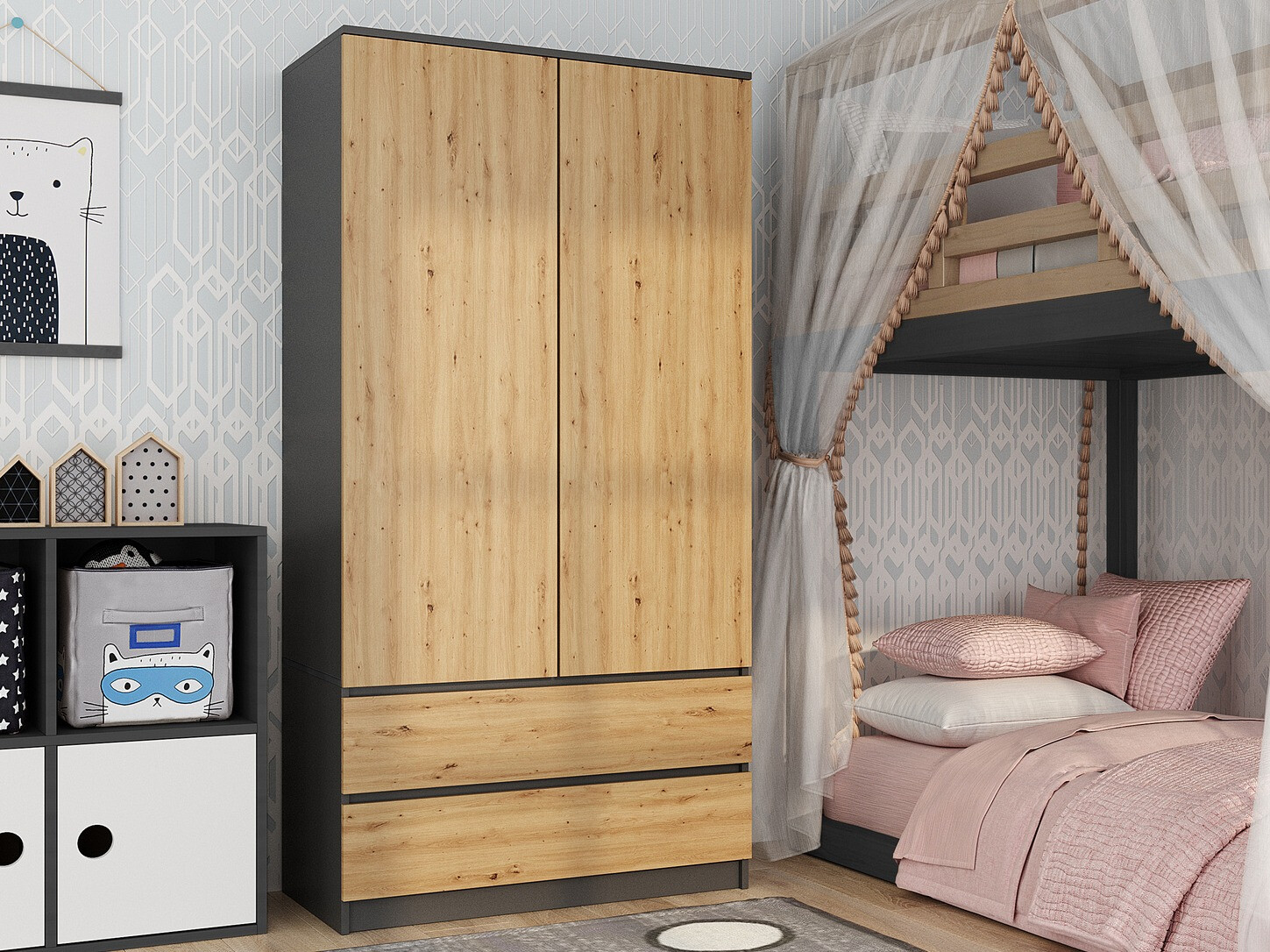Wardrobe Elbvelu 116 (Anthracite + Artisan oak)
