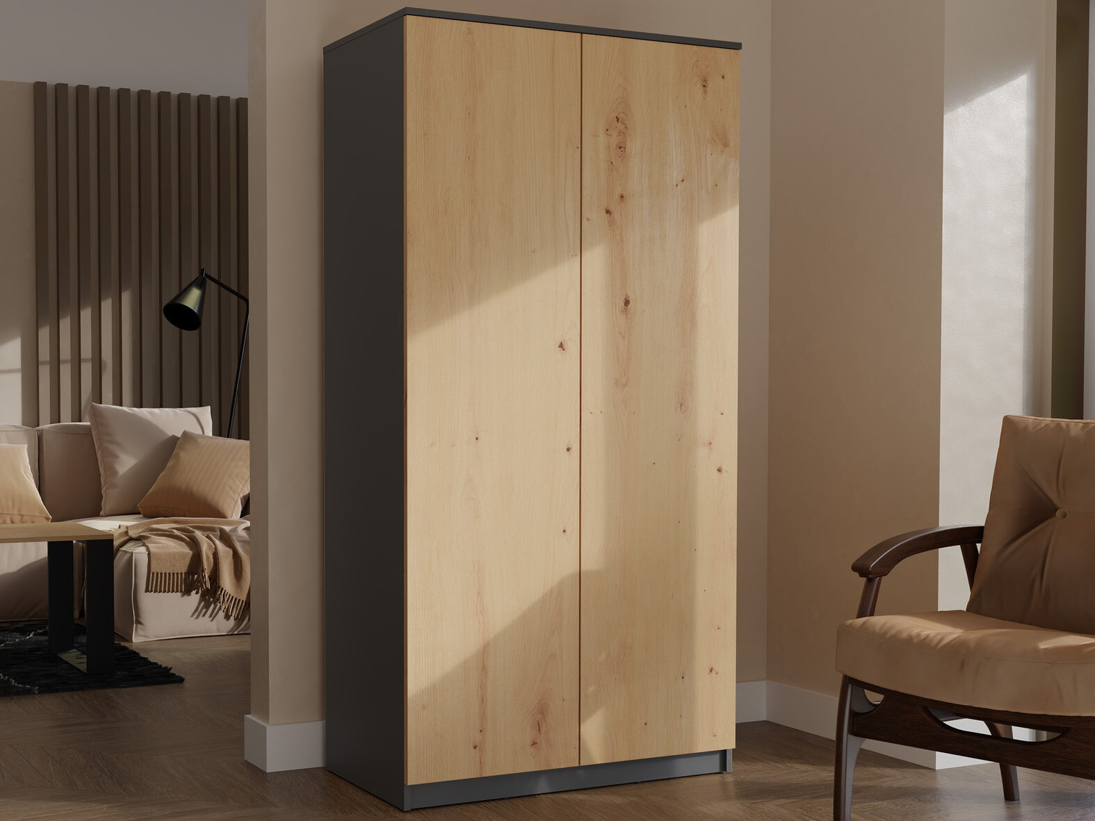 Wardrobe Elbvelu 117 (Anthracite + Artisan oak)