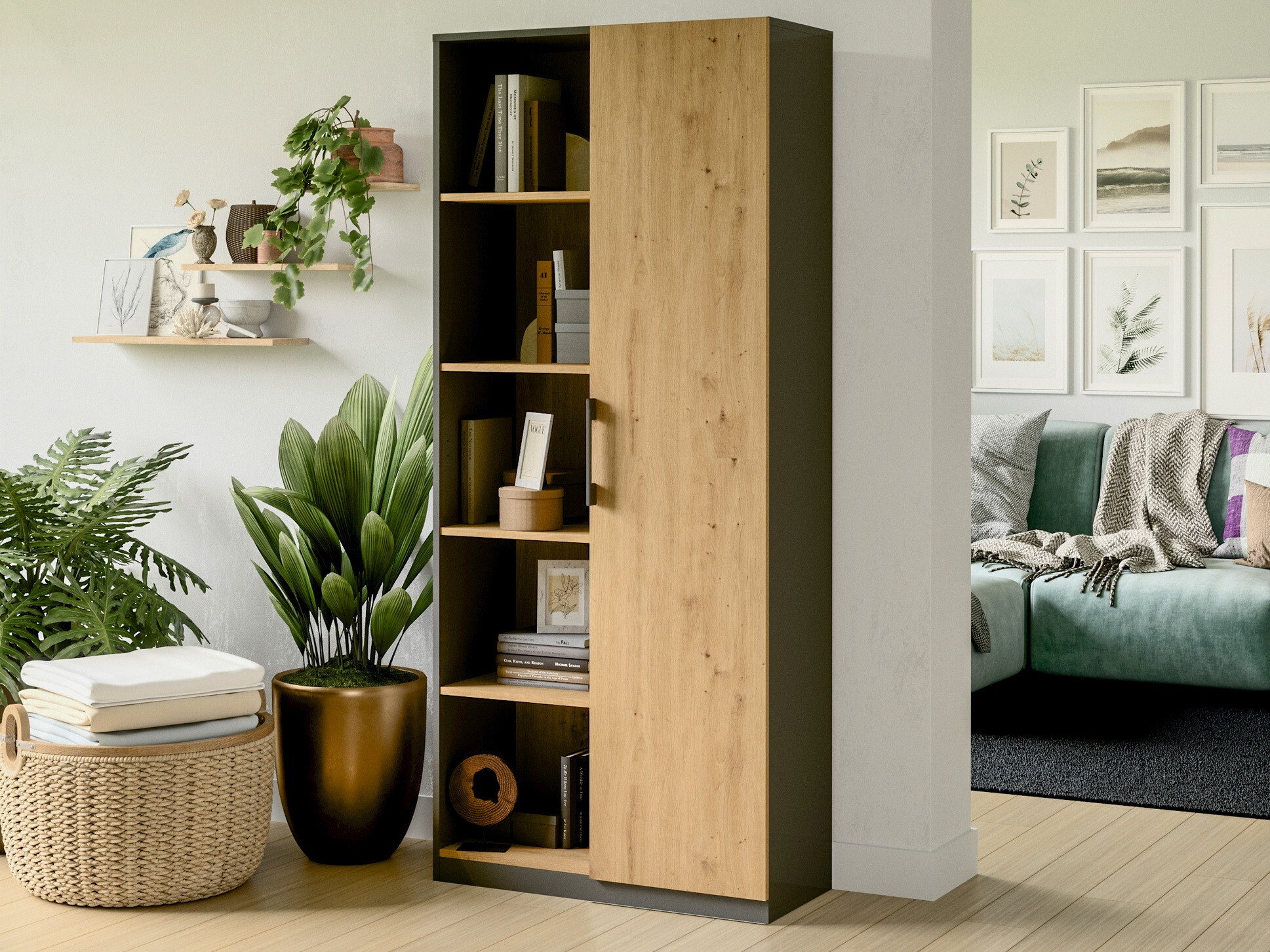 Bookcase Elbvelu 122 (Anthracite + Artisan oak)