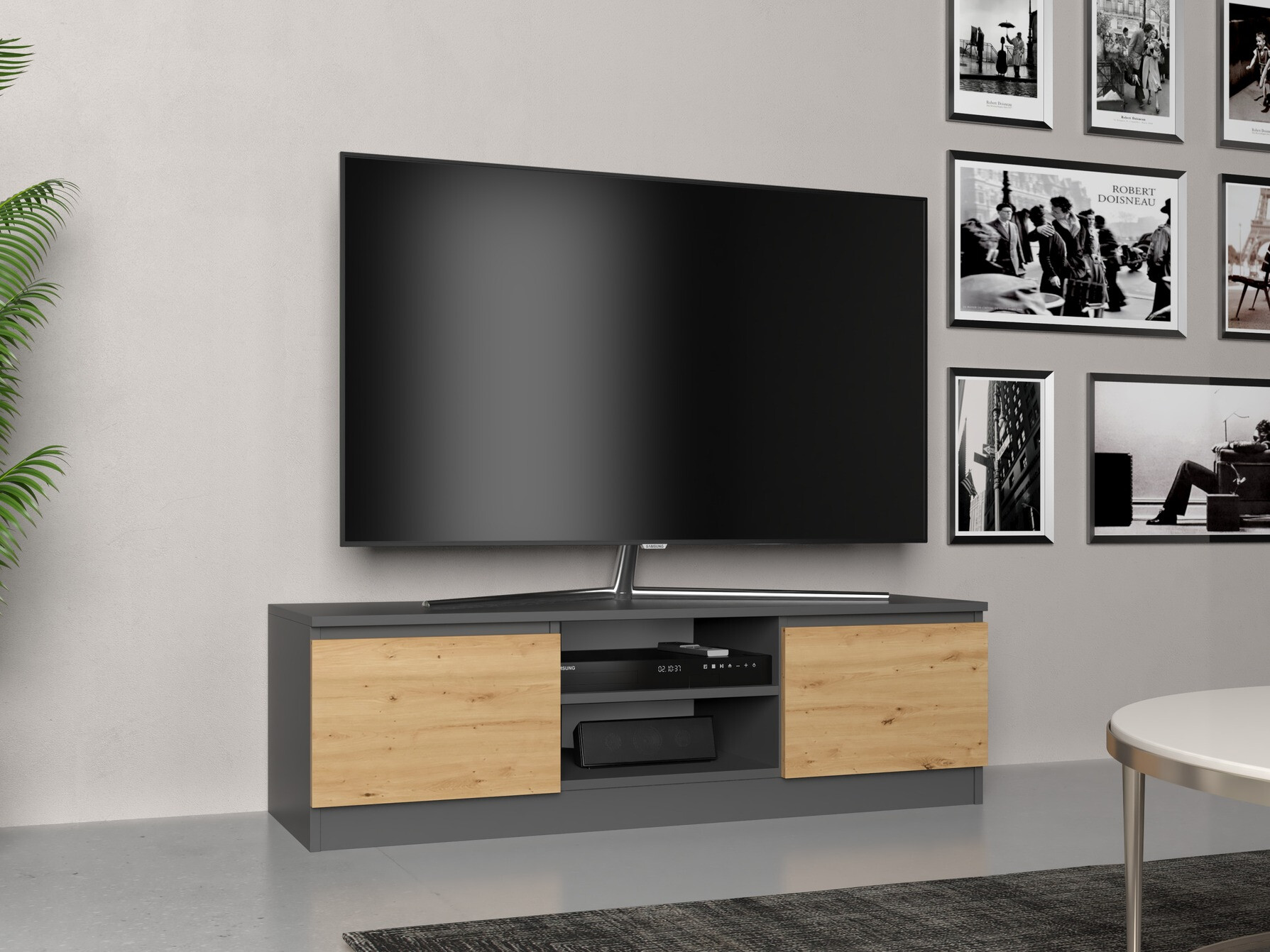 TV stand Elbvelu 123 (Anthracite + Artisan oak)