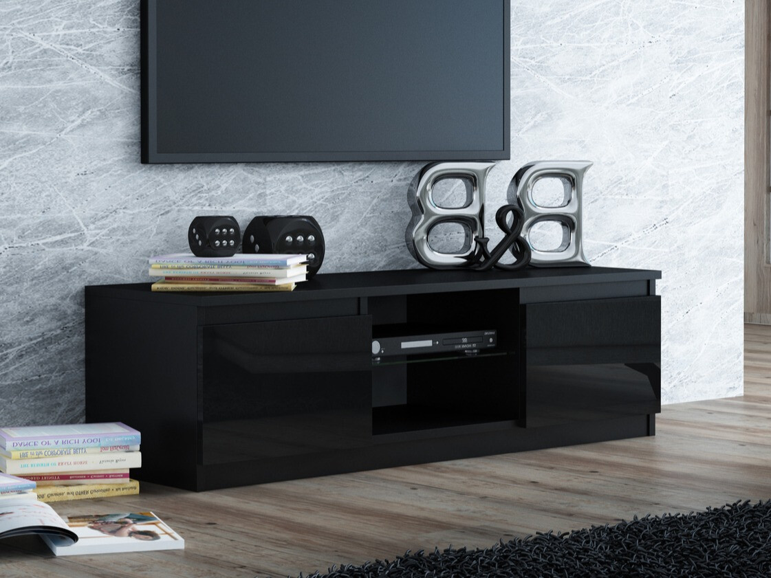 TV stand Elbvelu 124 (Black + Glossy black)