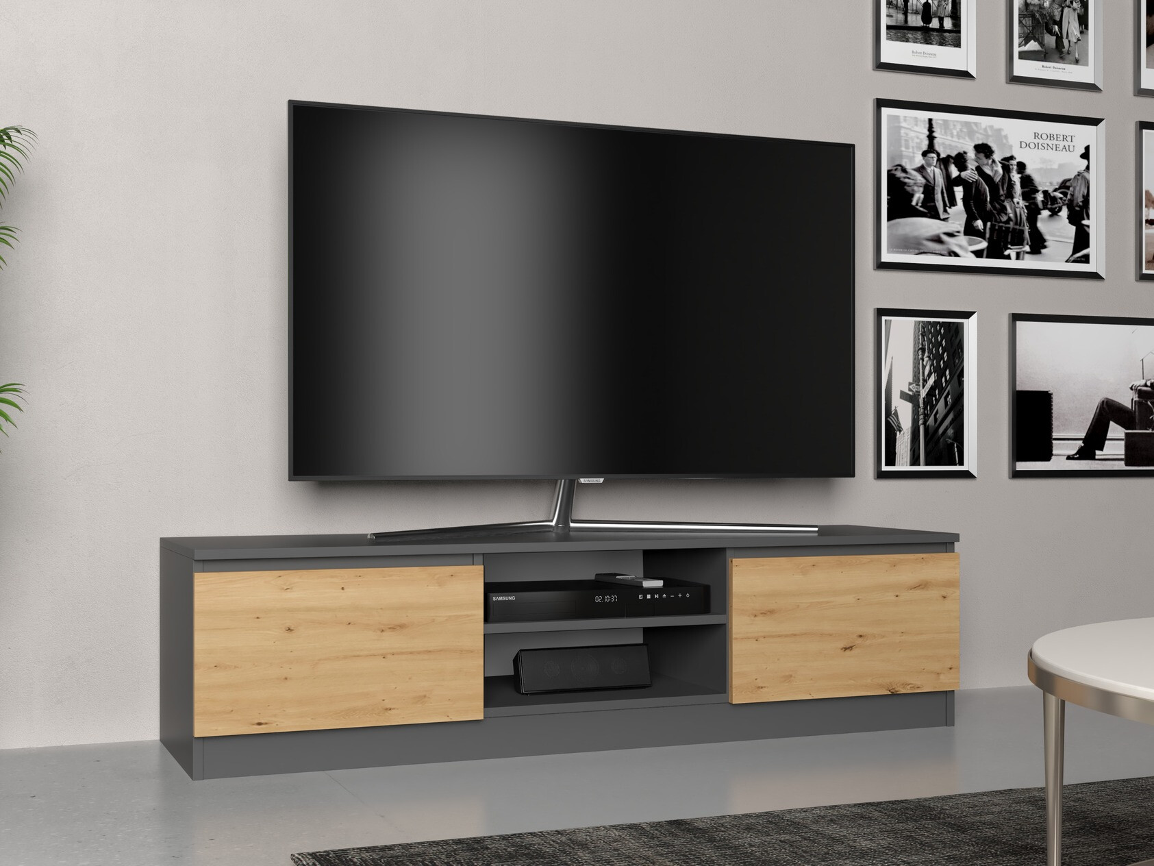 TV stand Elbvelu 125 (Anthracite + Artisan oak)