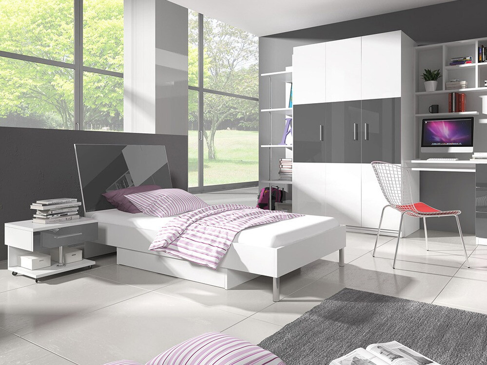 Bedside table Campus (White + Gloss grey)