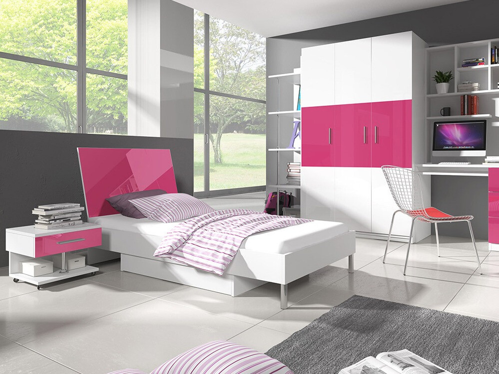 Bedside table Campus (White + Glossy pink)