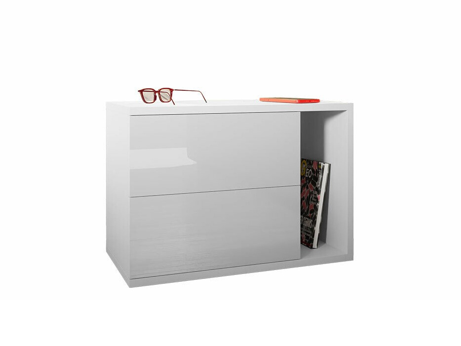 Bedside table Hederos (White + Glossy white)