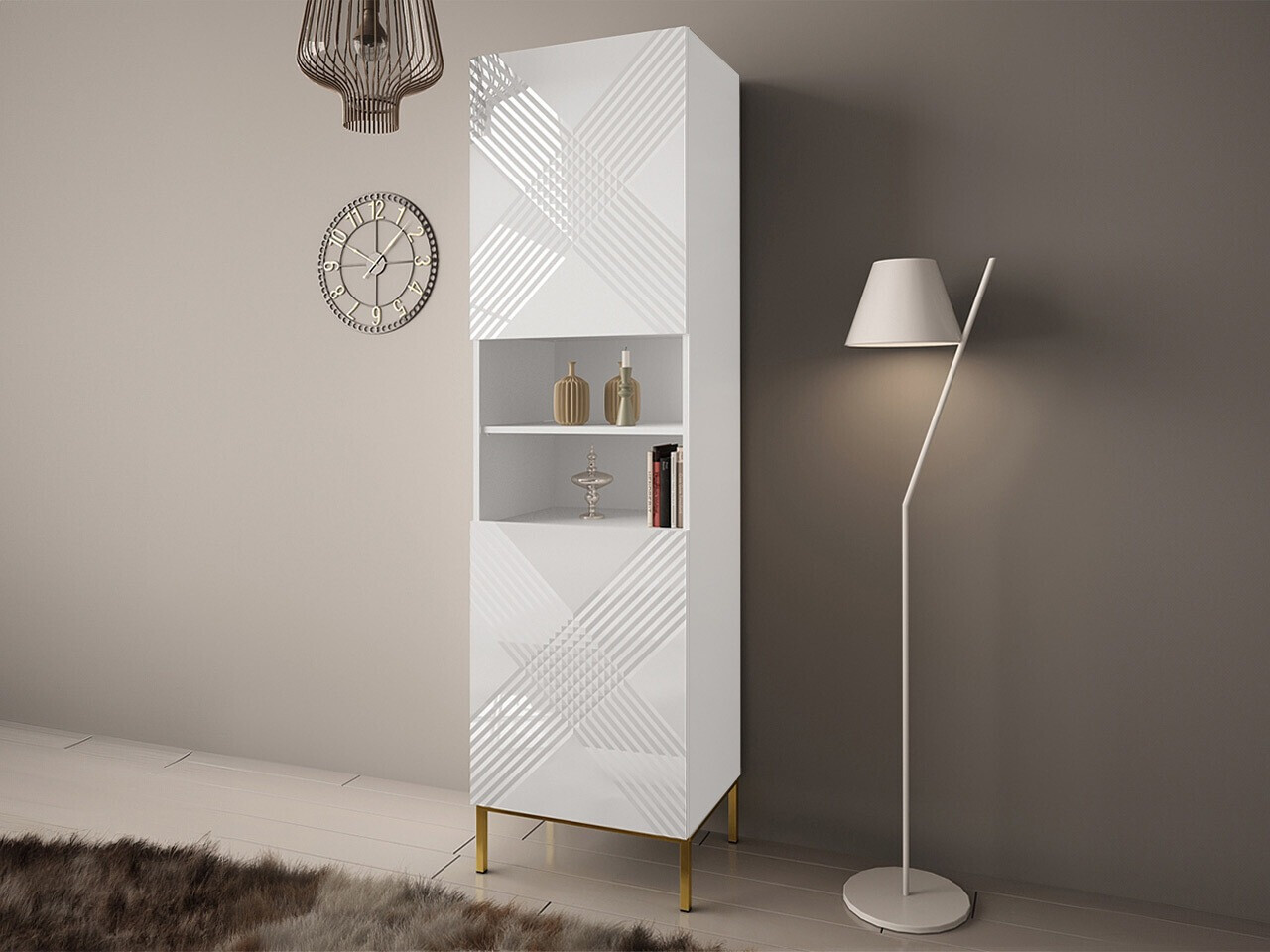Bookcase Levelbu 105 (White + Glossy white)