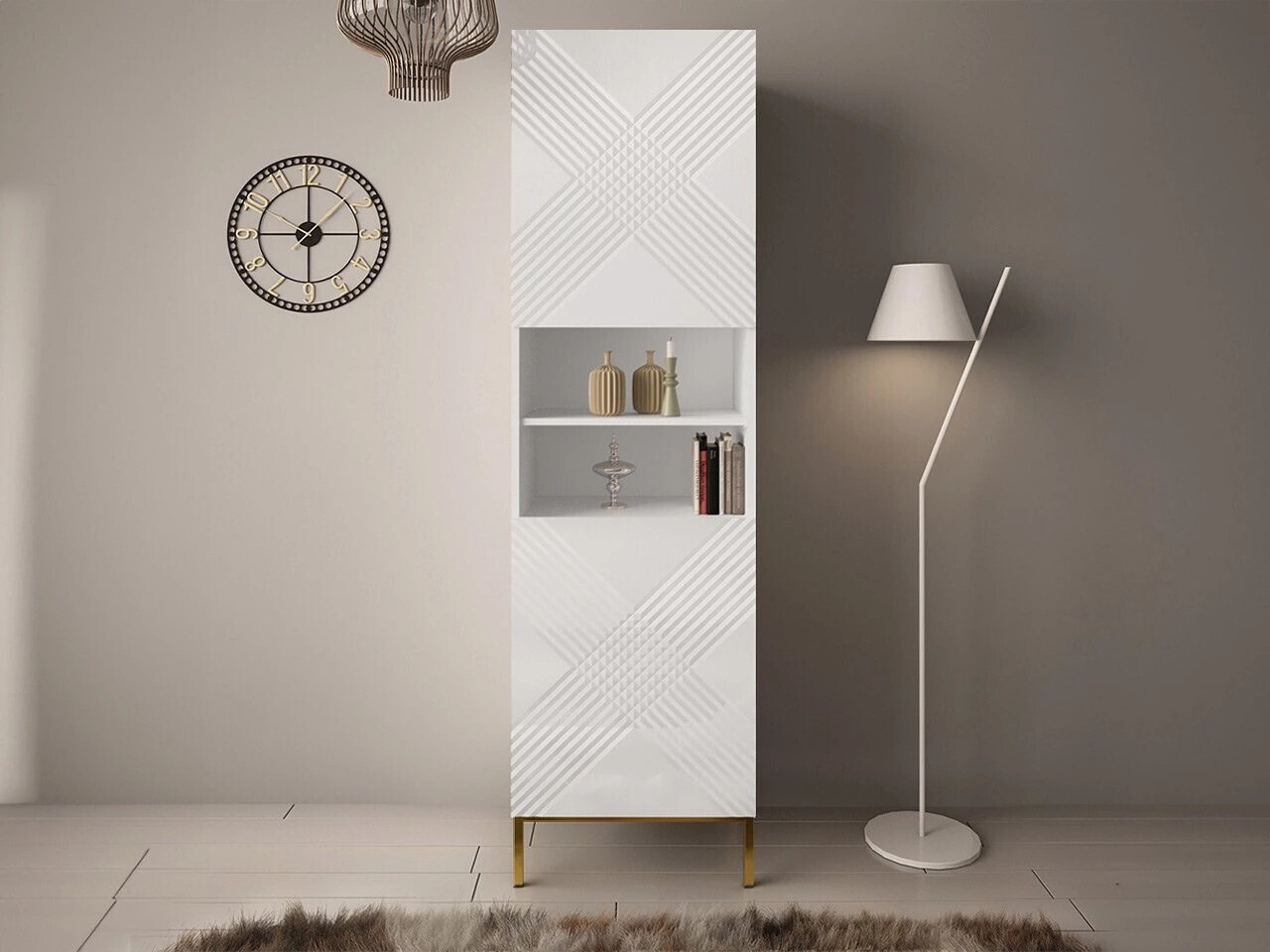 Bookcase Natar (White + Glossy white)