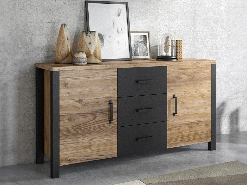 Chest of drawers Tornua 103 (Dark spruce + Matte black)