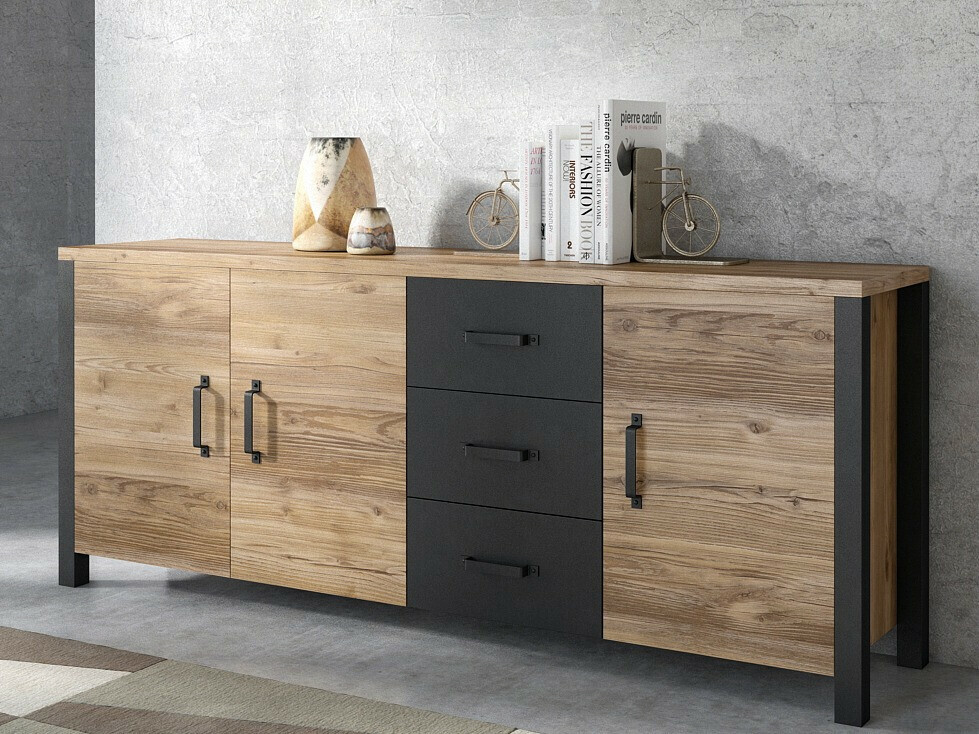 Chest of drawers Tornua 106 (Dark spruce + Matte black)