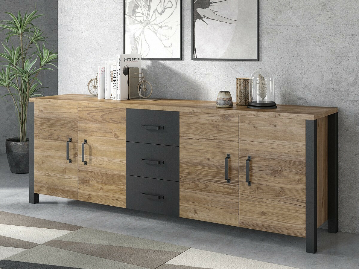 Chest of drawers Tornua 109 (Dark spruce + Matte black)