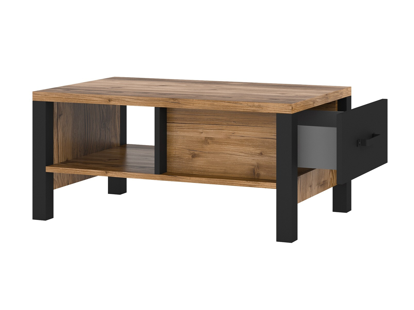 Coffee table Tornua 107 (Dark spruce + Matte black)