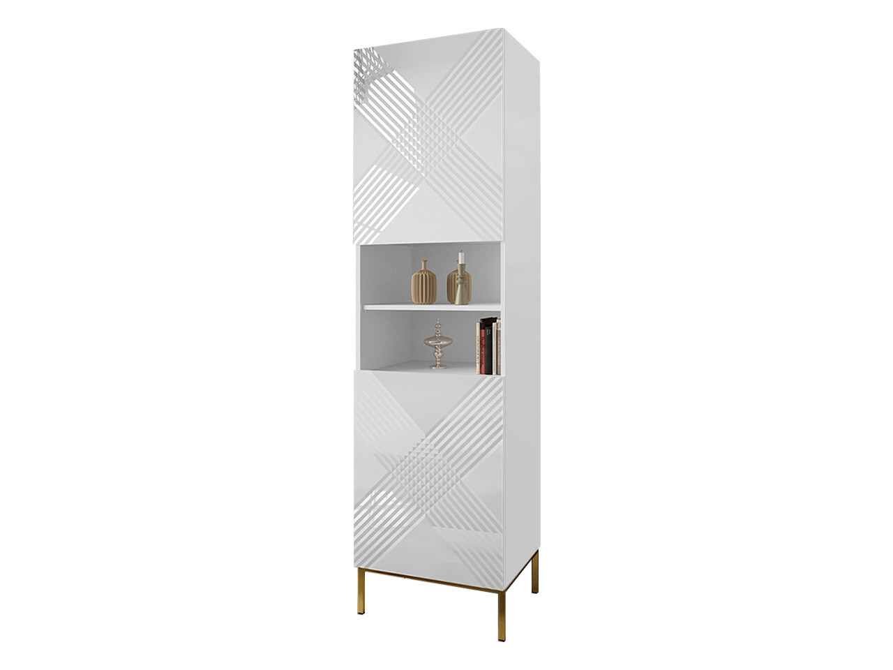 Bookcase Natar (White + Glossy white)
