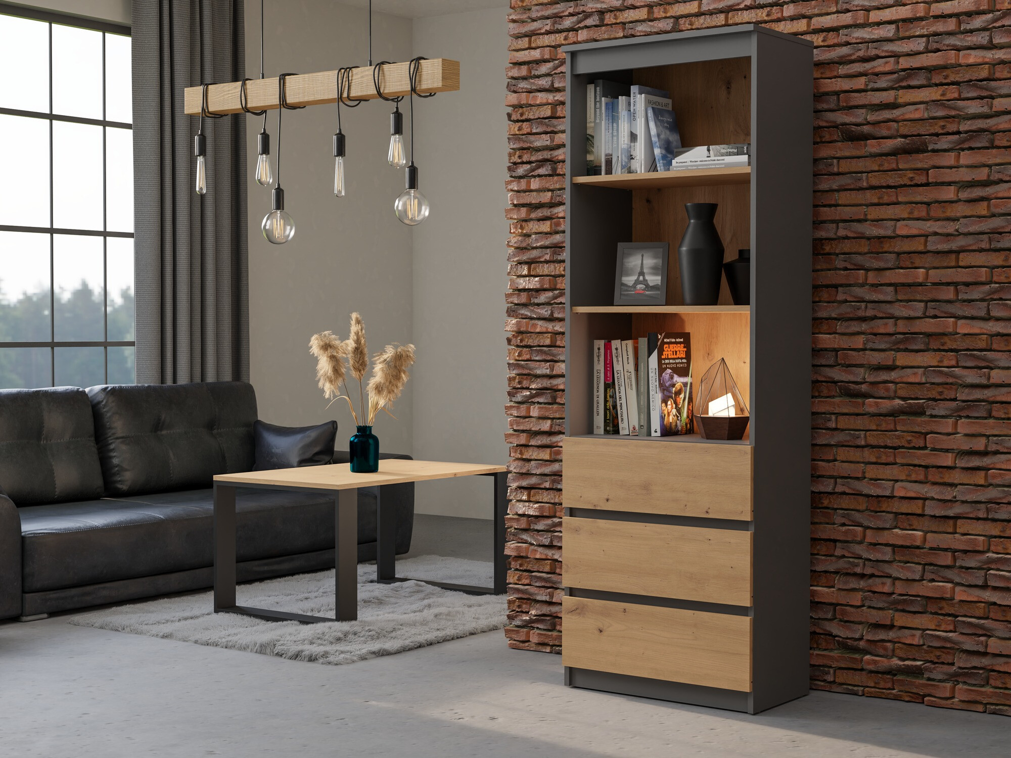 Bookcase Mandeville 246 (Anthracite + Artisan oak)