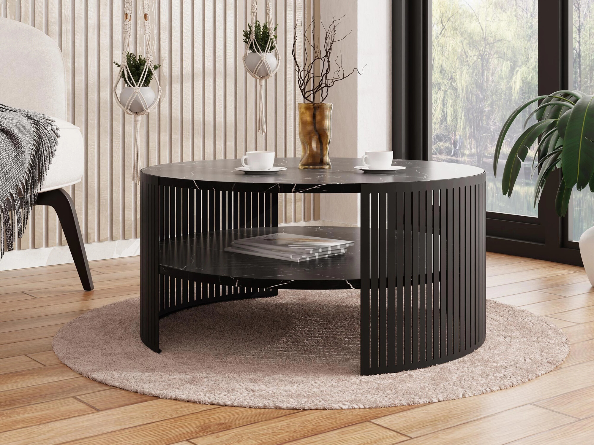 Coffee table Sordore 102 (Black + Black marble)