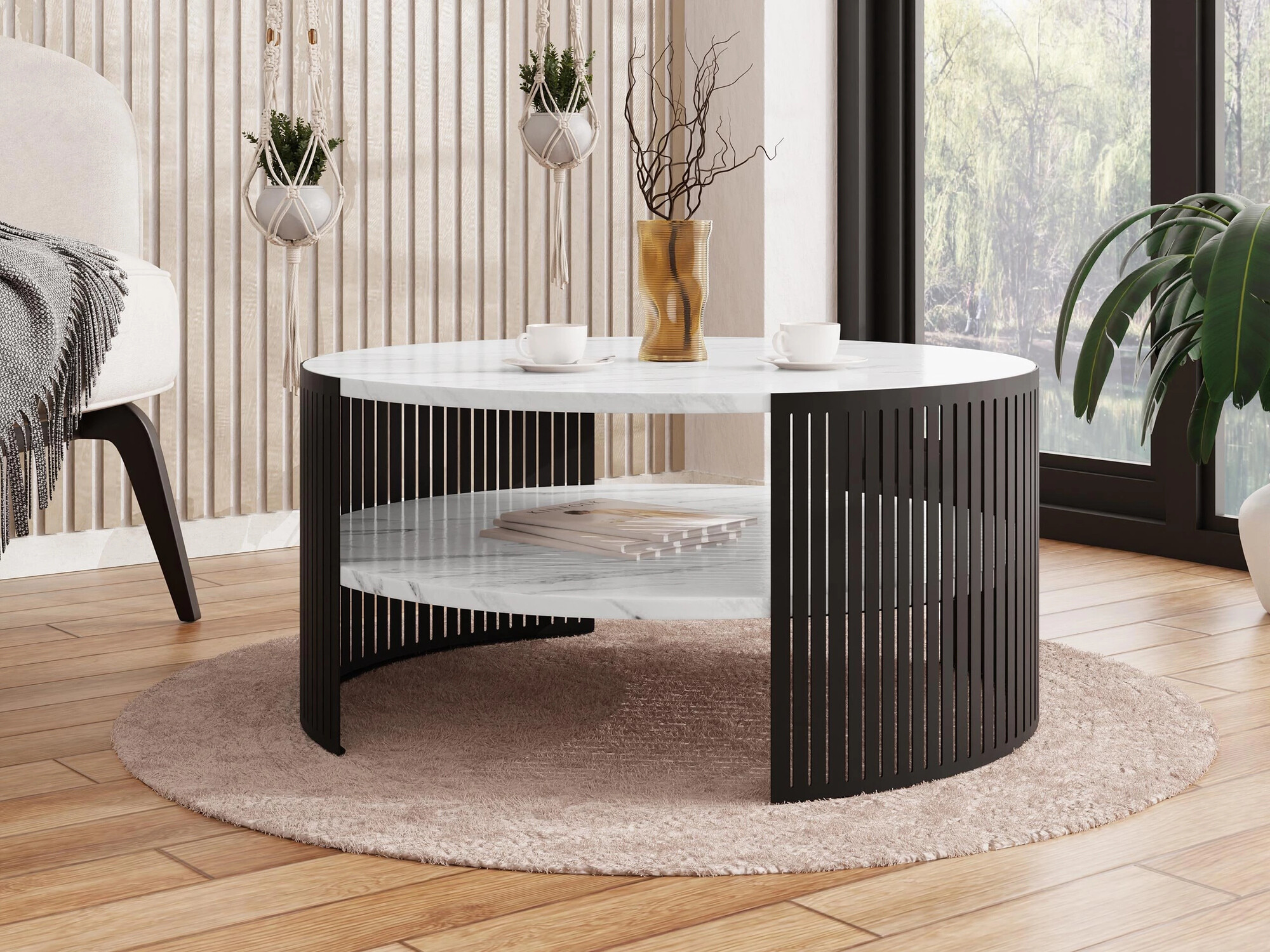 Coffee table Sordore 102 (Black + White marble)