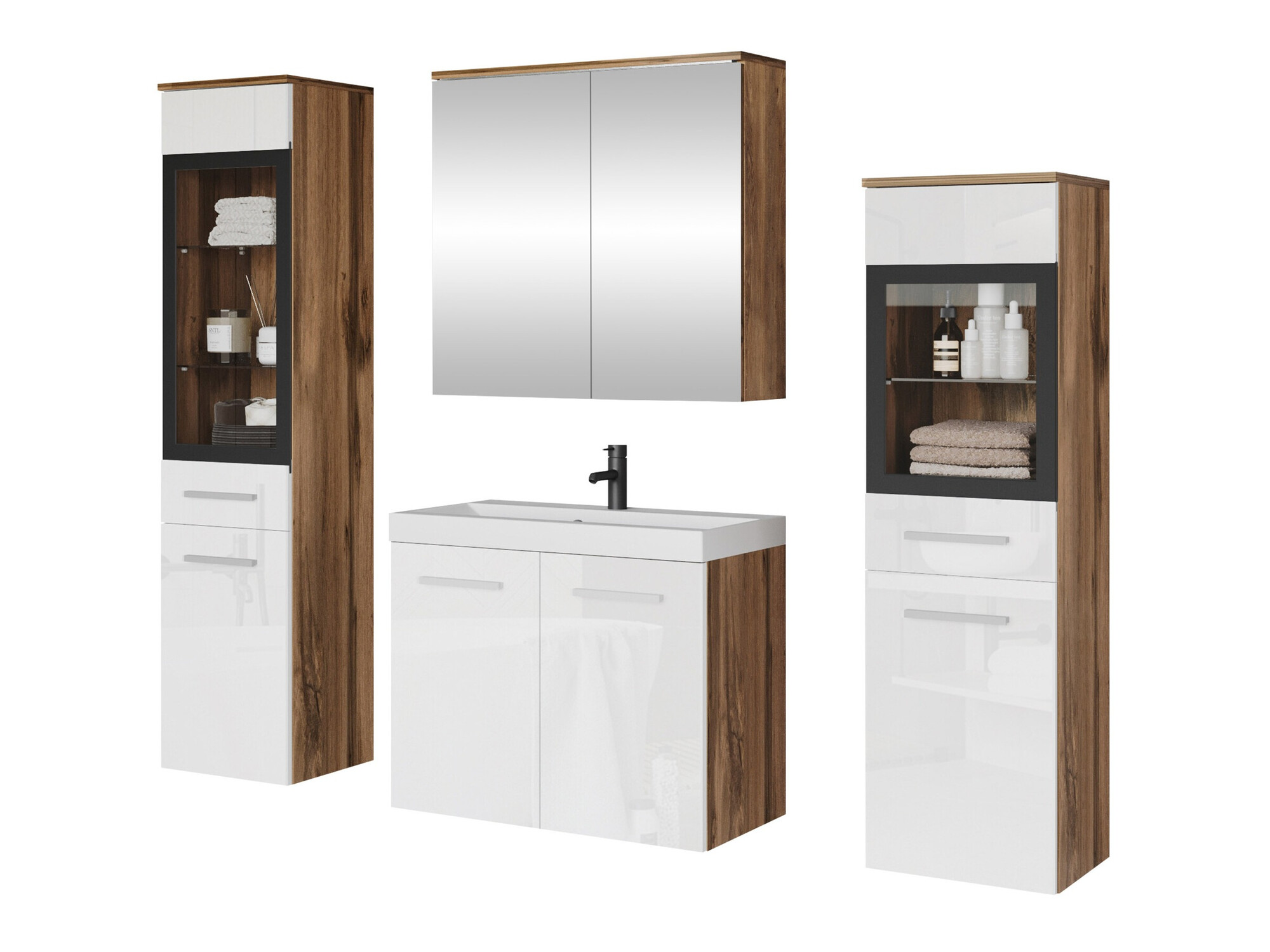 Bathroom set Scientia III (Glossy white + Wotan Oak)