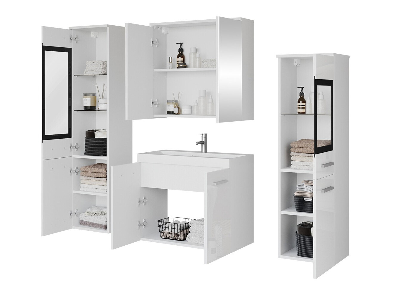 Bathroom set Scientia III (Glossy white + Wotan Oak)