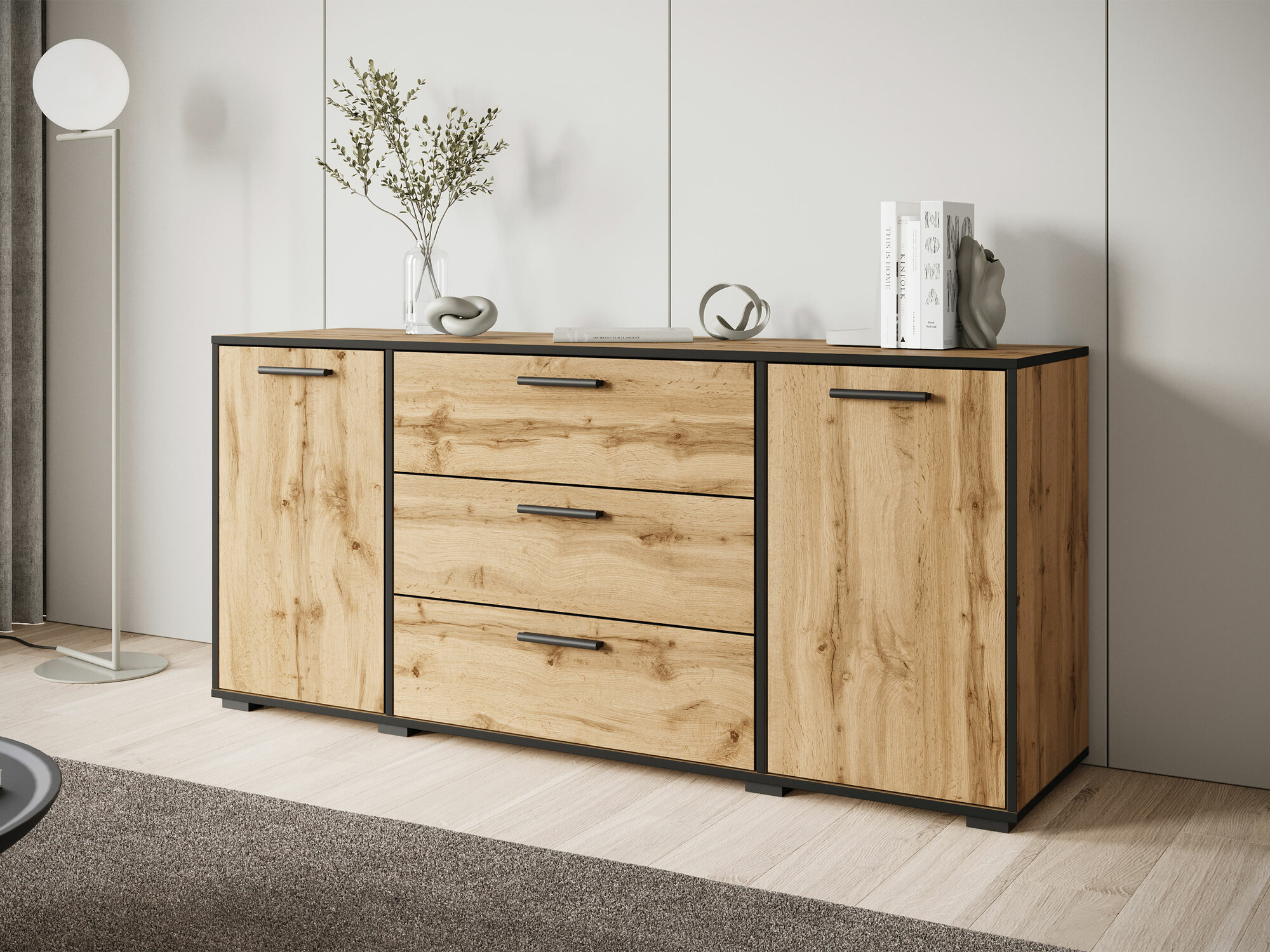 Chest of drawers Sarasota 174 (Black + Wotan Oak)