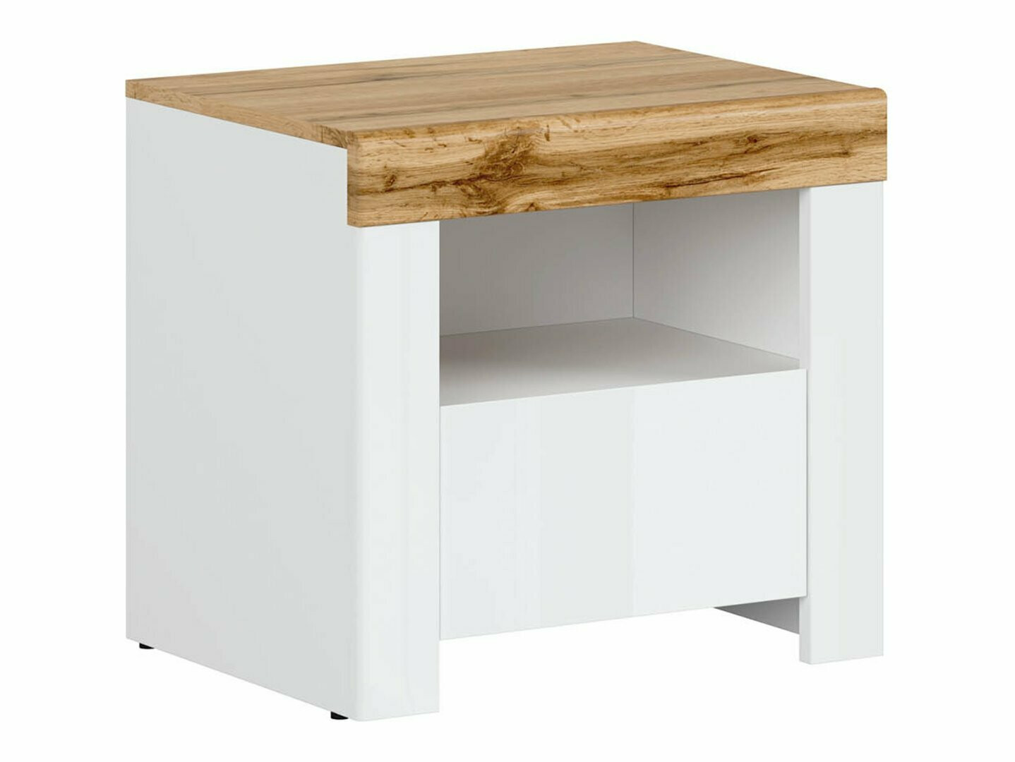 Bedside table Sonsoru 113 (White + Glossy white + Wotan Oak)
