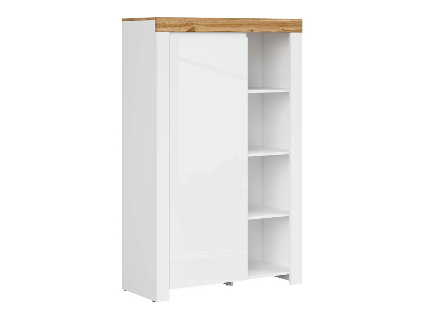 Bookcase Sonsoru 132 (White + Glossy white + Wotan Oak)