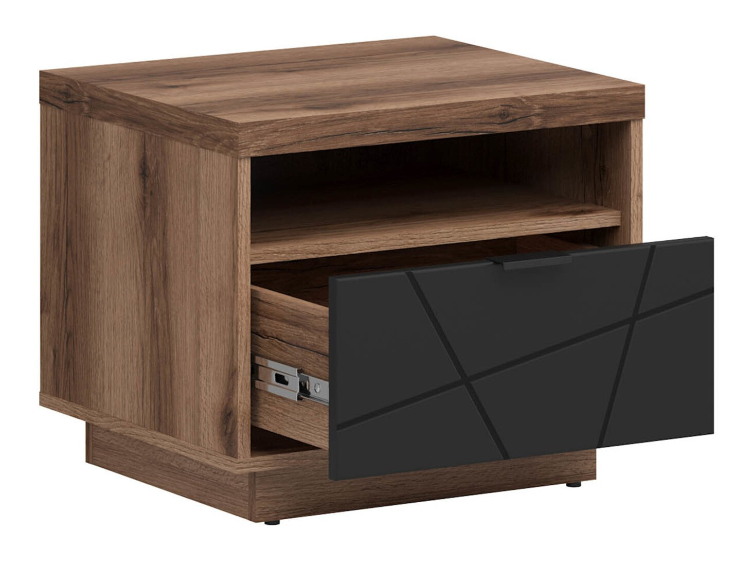 Bedside table Fivale 115 (Dark Delano oak + Matt black)