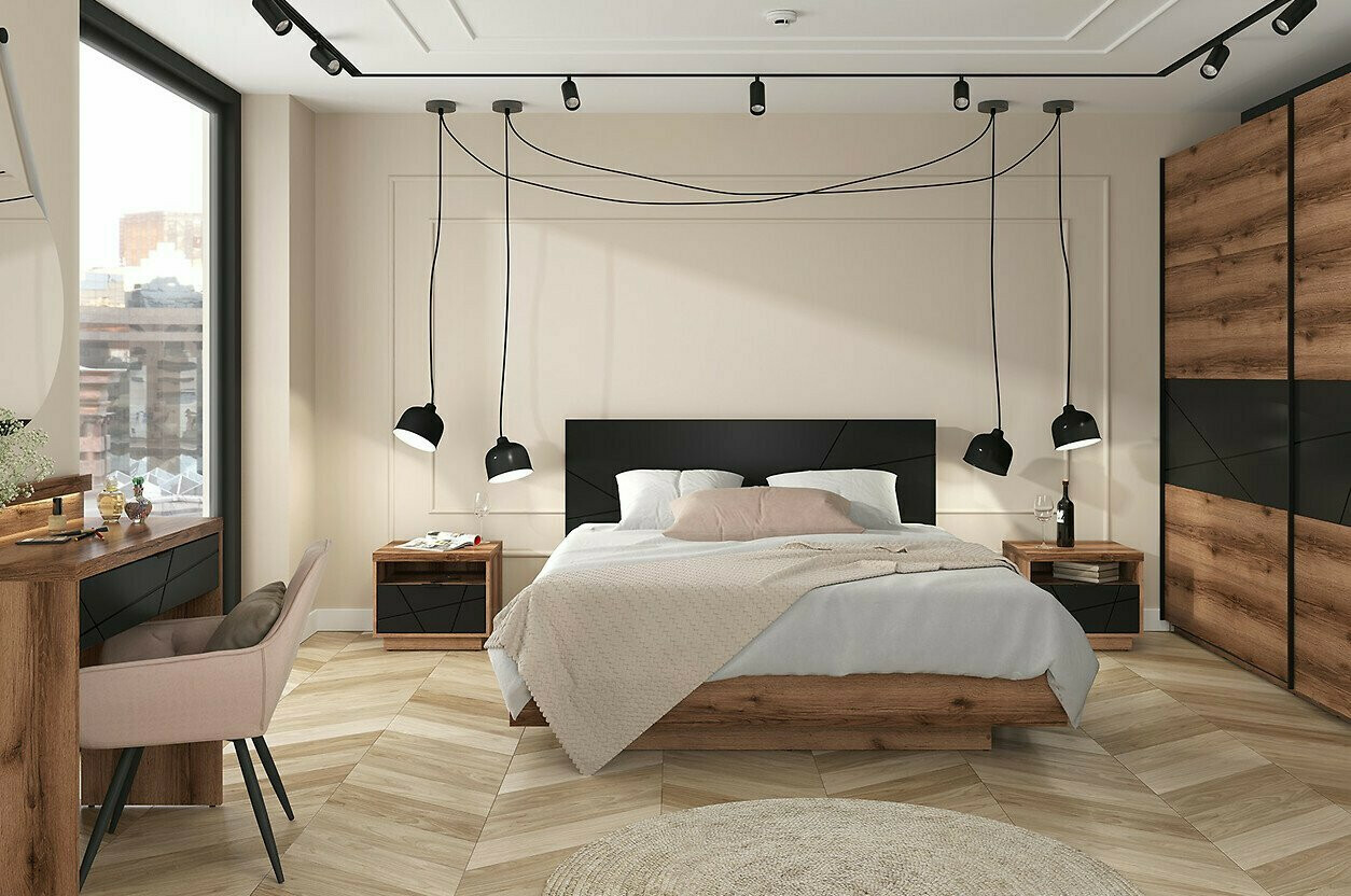 Bedside table Fivale 115 (Dark Delano oak + Matt black)