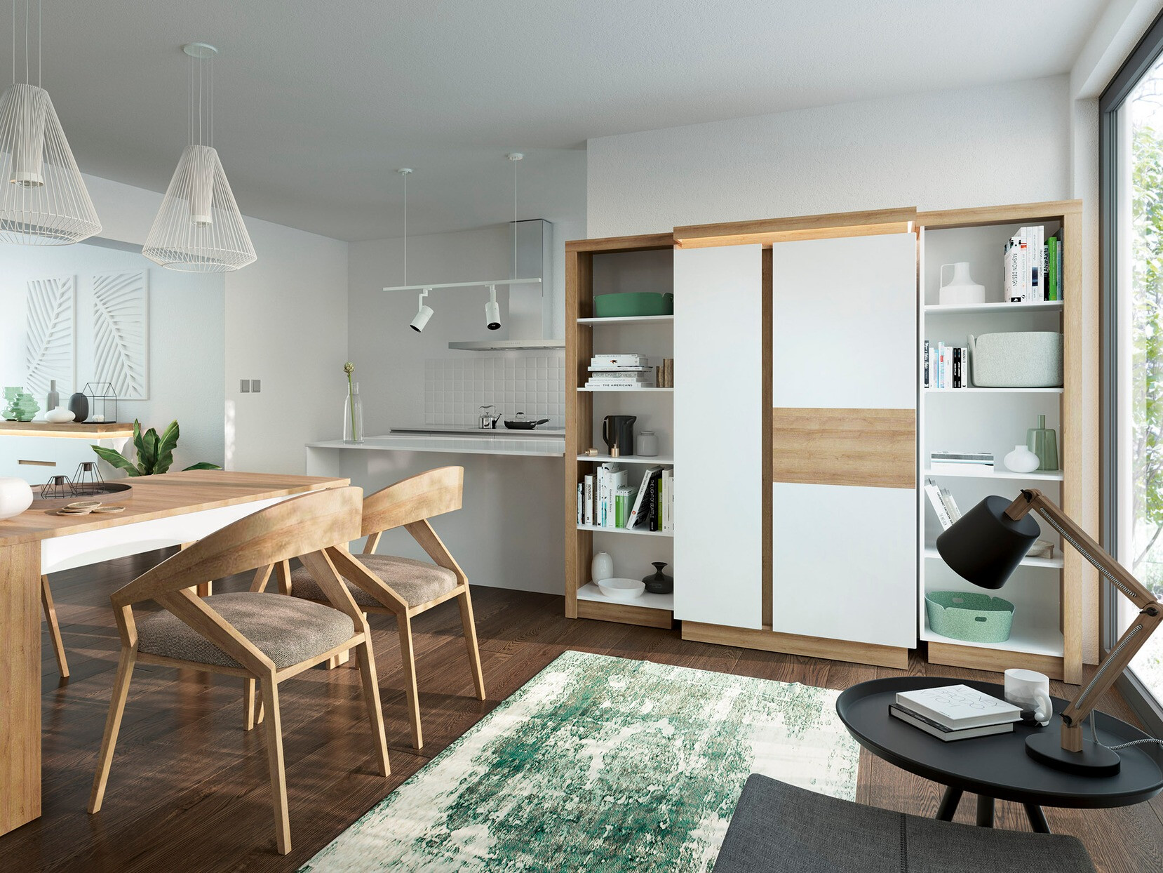 Bookcase Feldeli 129 (White + Oak)