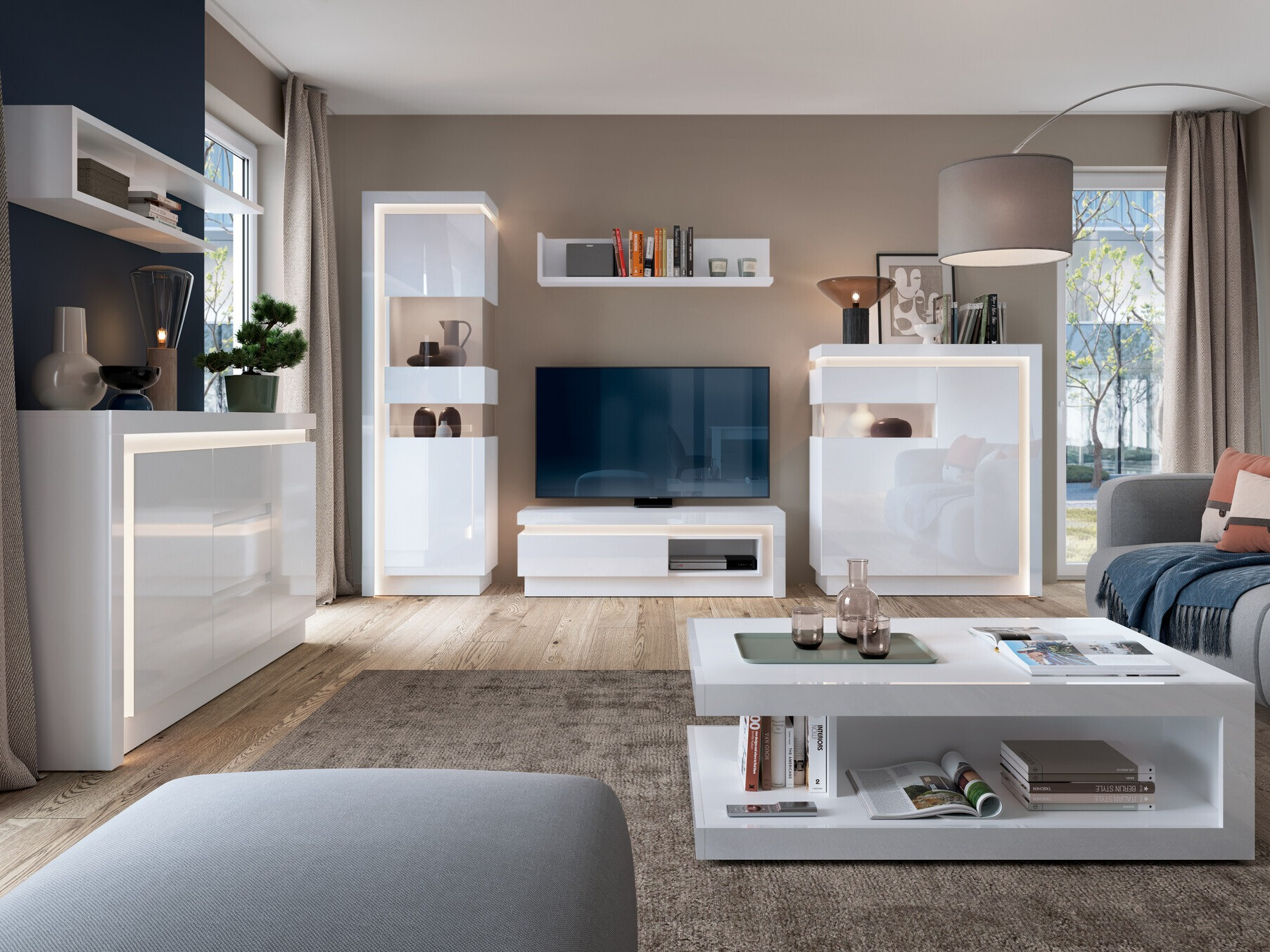 Sideboard Feldeli 112 (White + Glossy white)