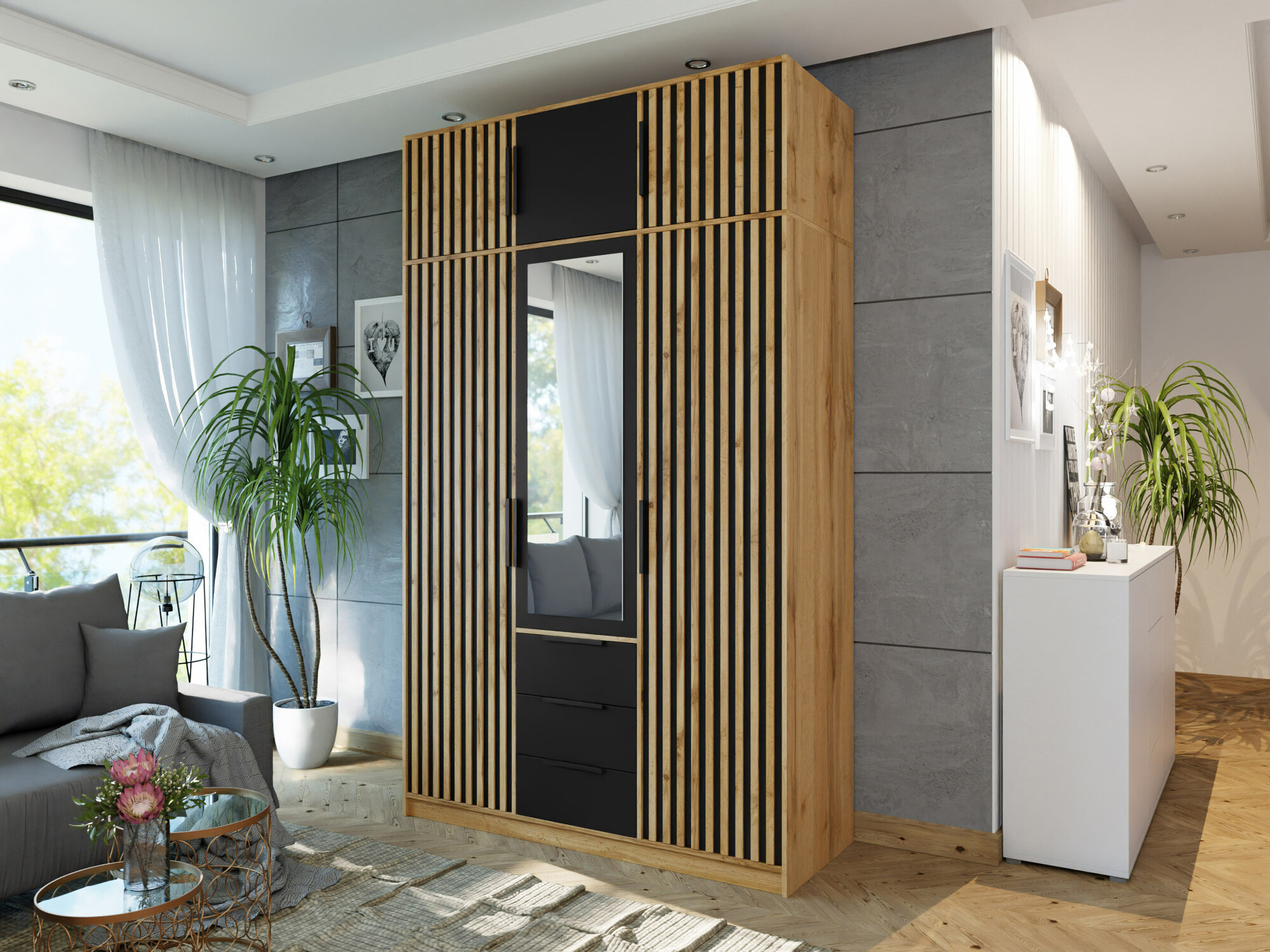 Wardrobe Collis I (Wotan Oak + Black)