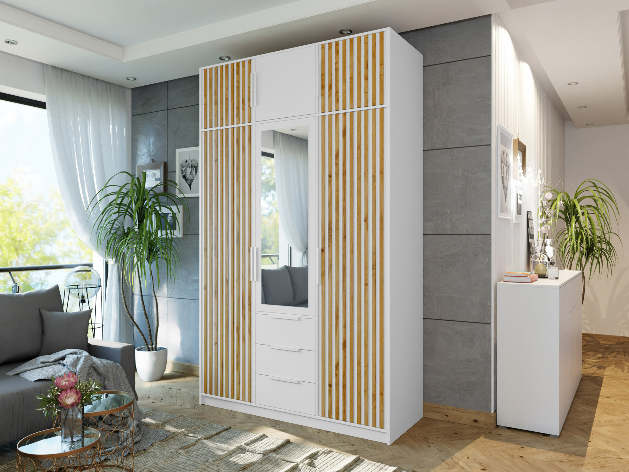 Wardrobe Enolevo 106 (White + Wotan Oak)