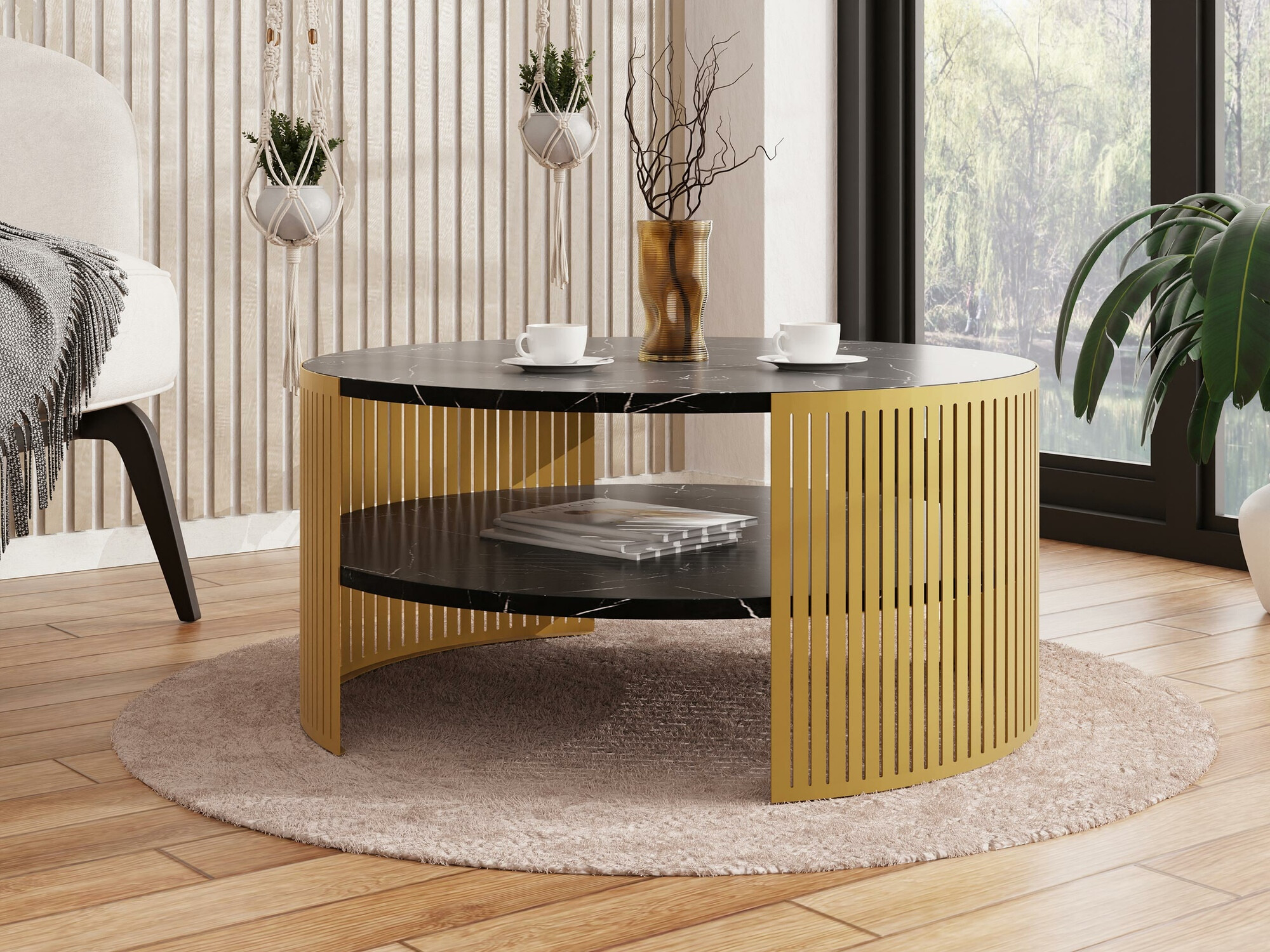 Coffee table Civer I (Golden + Black marble)
