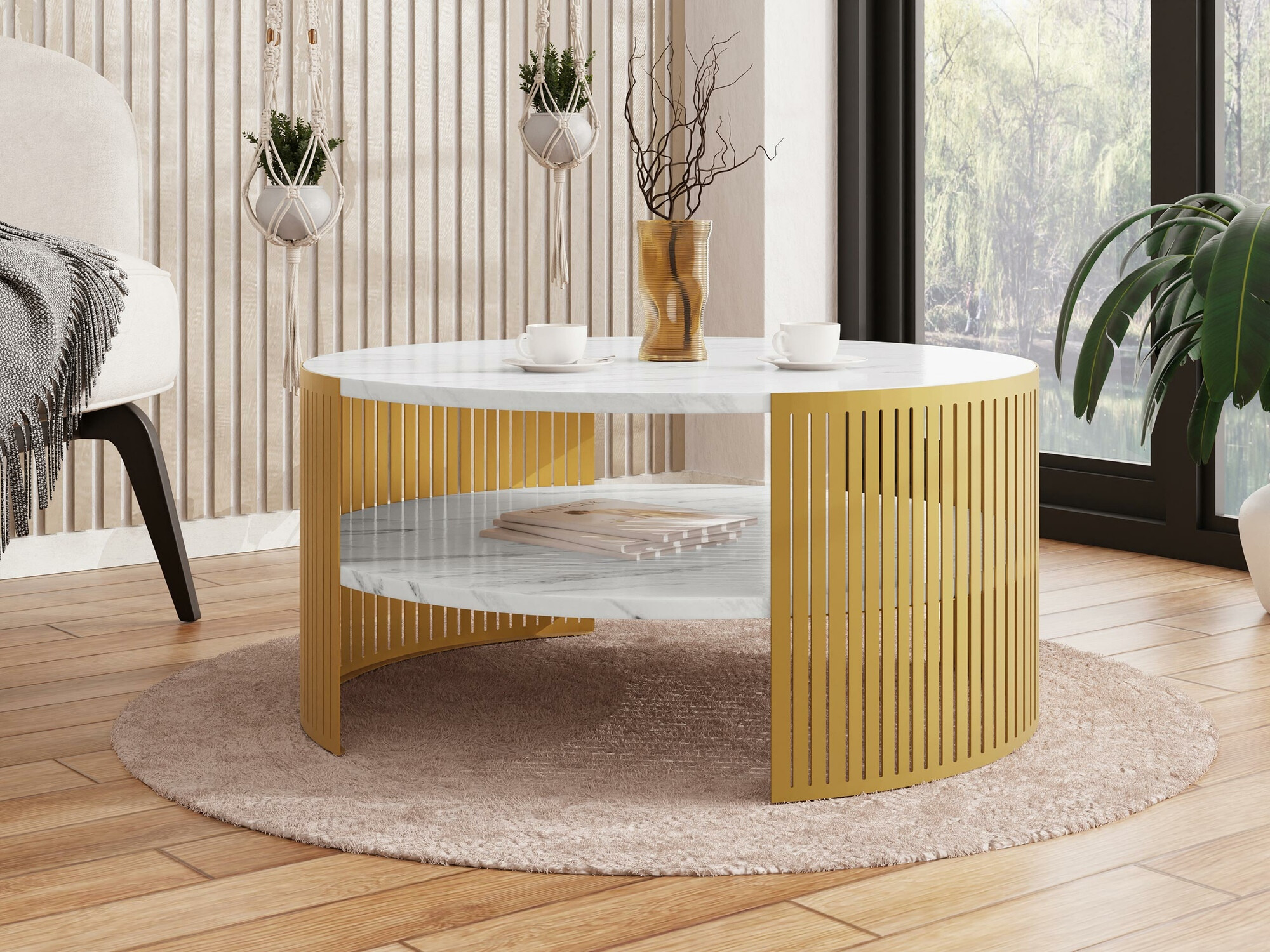 Coffee table Civer I (Golden + White marble)
