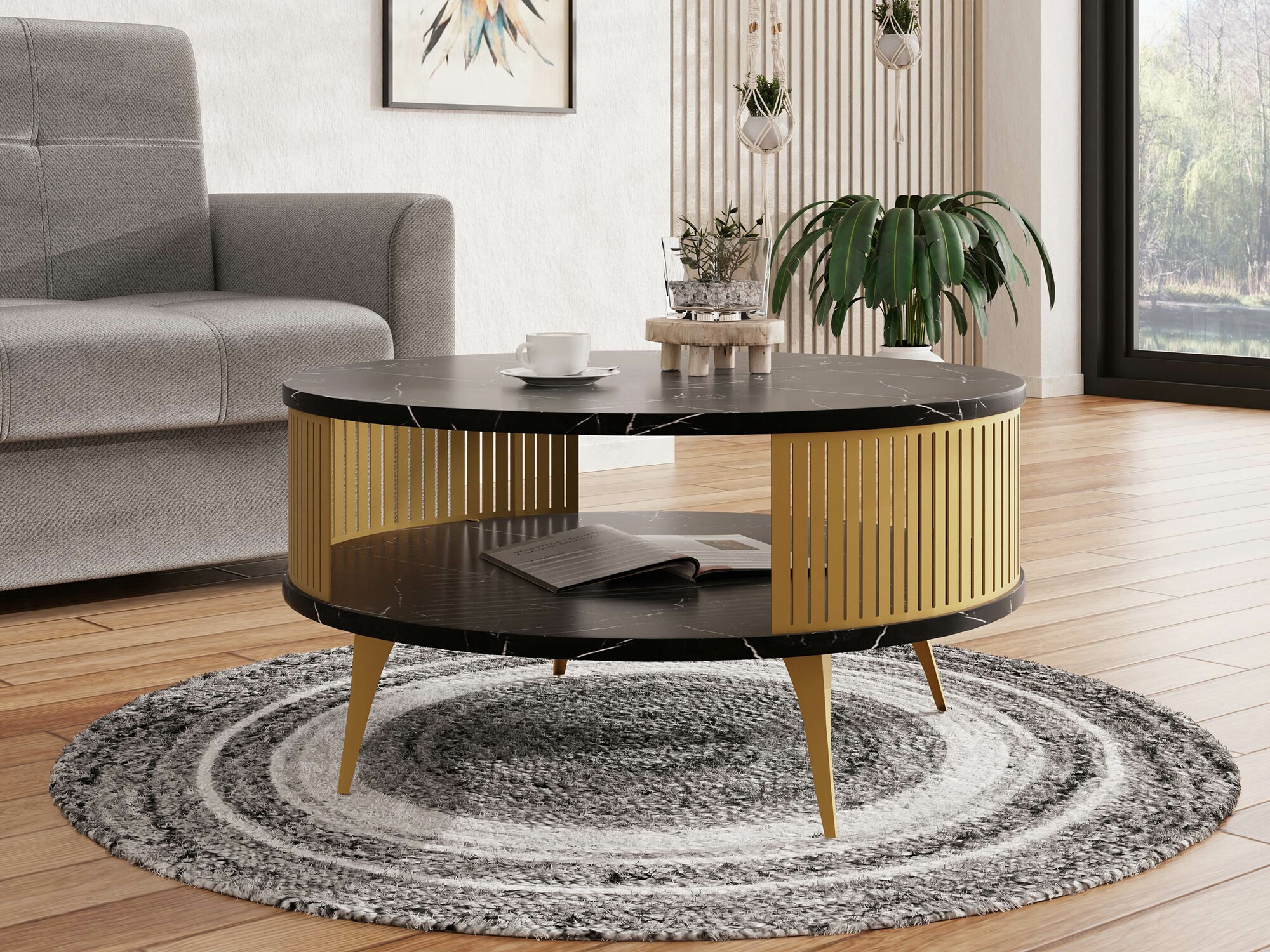 Coffee table Vitum I (Golden + Black marble)