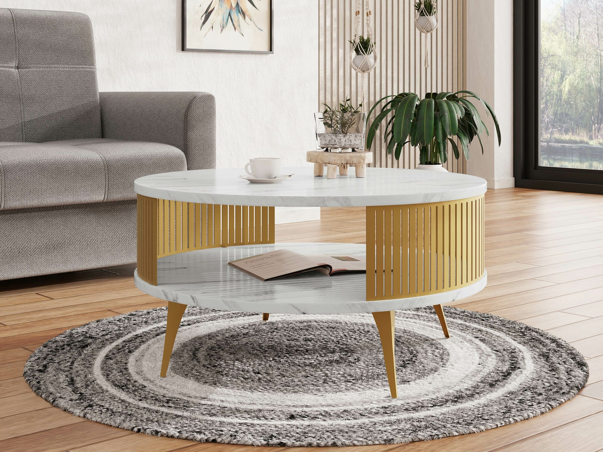 Coffee table Vitum I (Golden + White marble)