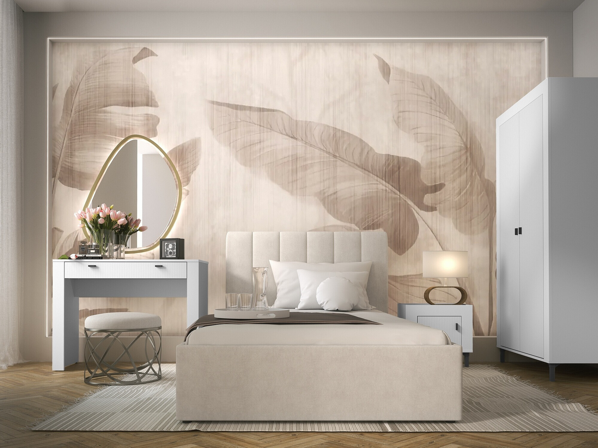 Bedroom set Mormavu 112 (Matte white + Beige)