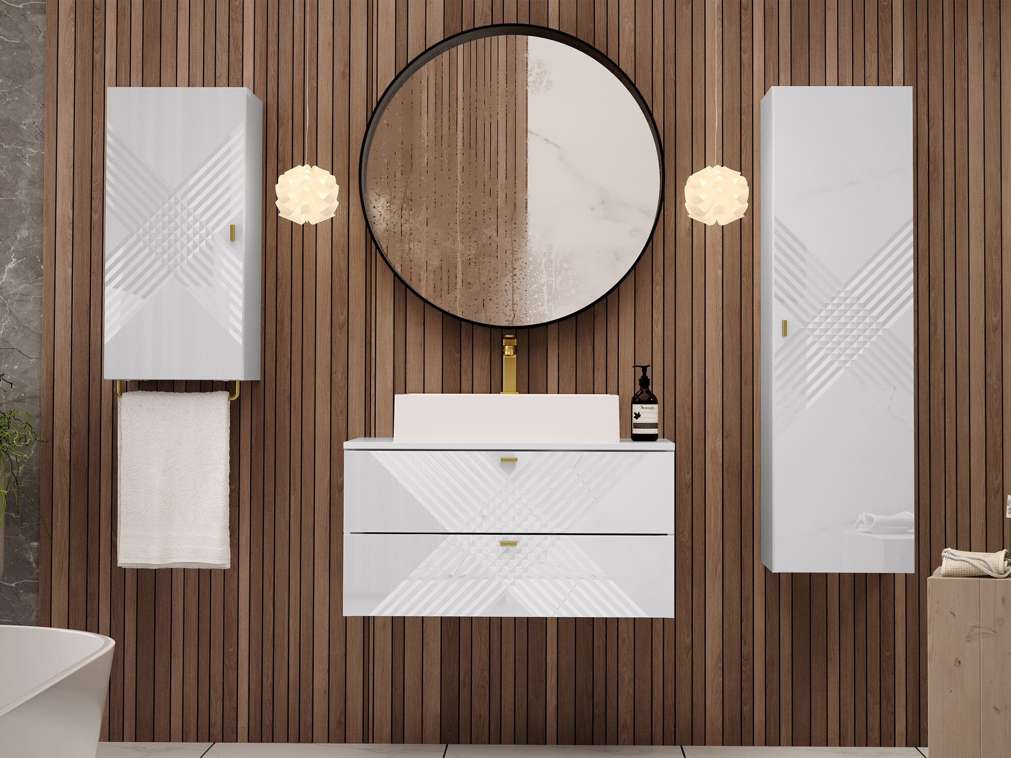 Wall-mounted bathroom cabinet Natar I (White + Glossy white)